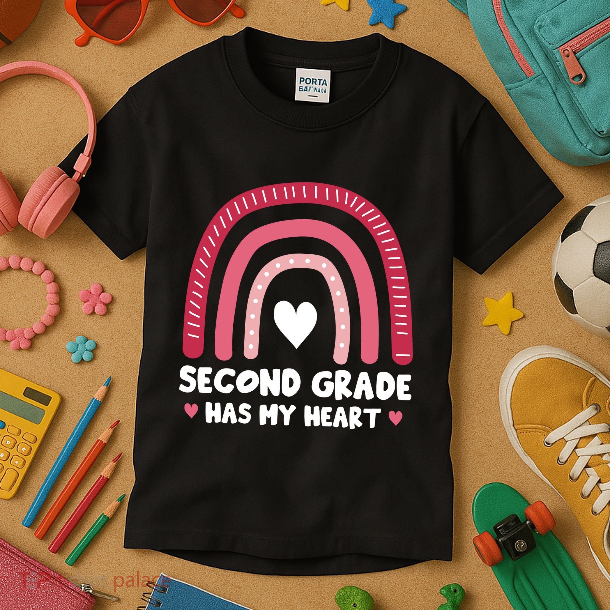 2nd Second Grade Has My Heart Rainbow Valentines Day Teacher Kids T-Shirt