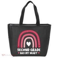 2nd Second Grade Has My Heart Rainbow Valentines Day Teacher Tote Bag thumb 0