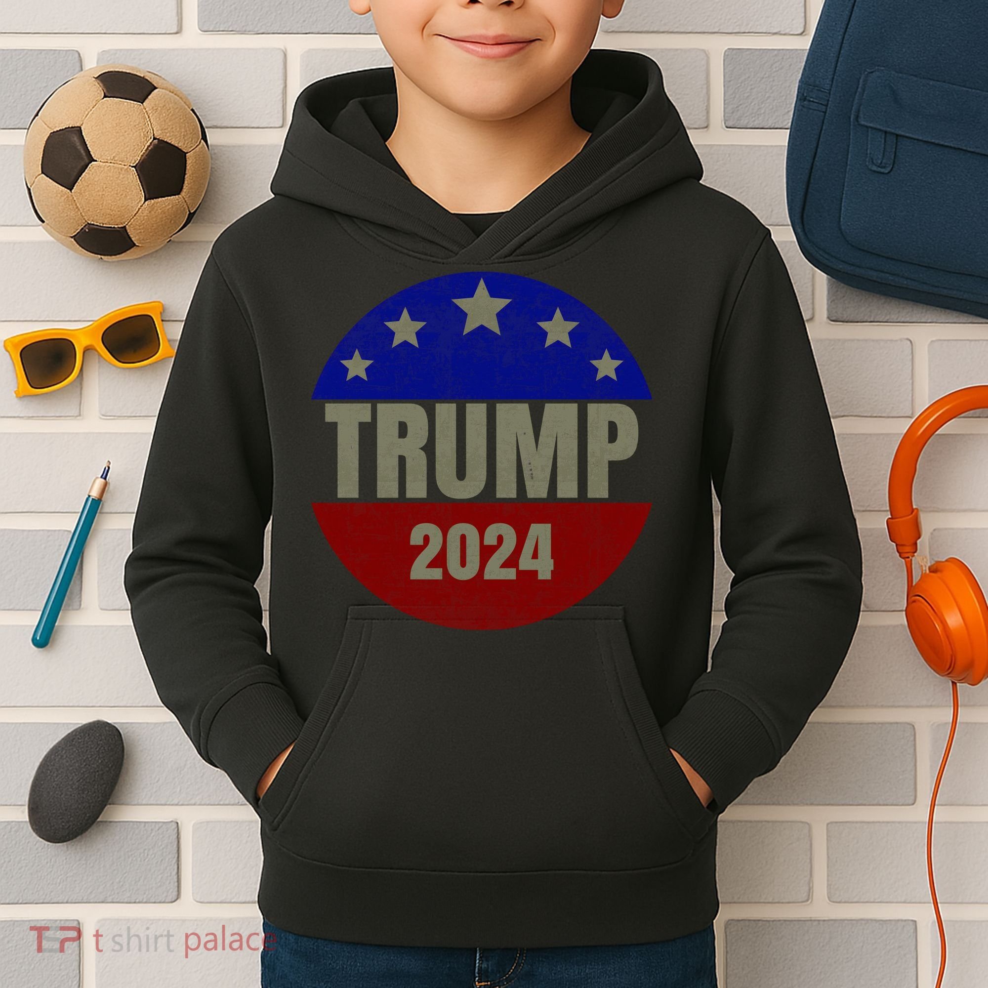 2024 Trump, Save America Again USA Flag Kids Hoodie