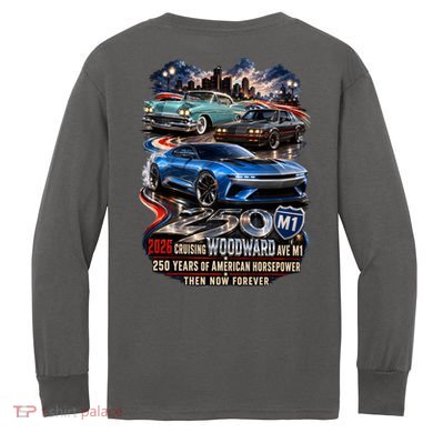 2026 Woodward Ave 250 America Anniversary Cruising M1 Front & Back Kids Long Sleeve Shirt back
