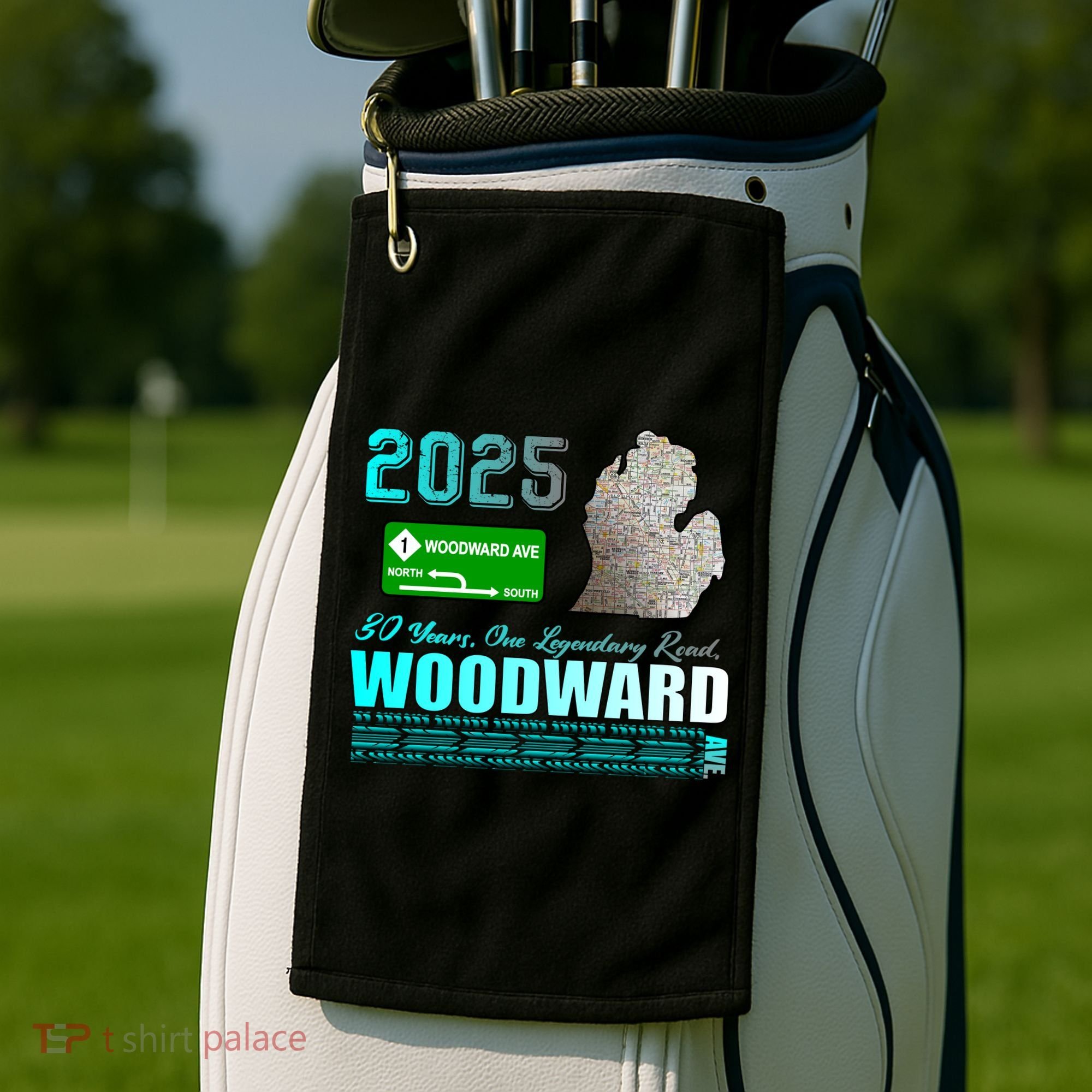 2025 Woodward Ave 30 Years One Legendary Road Map Golf Towel