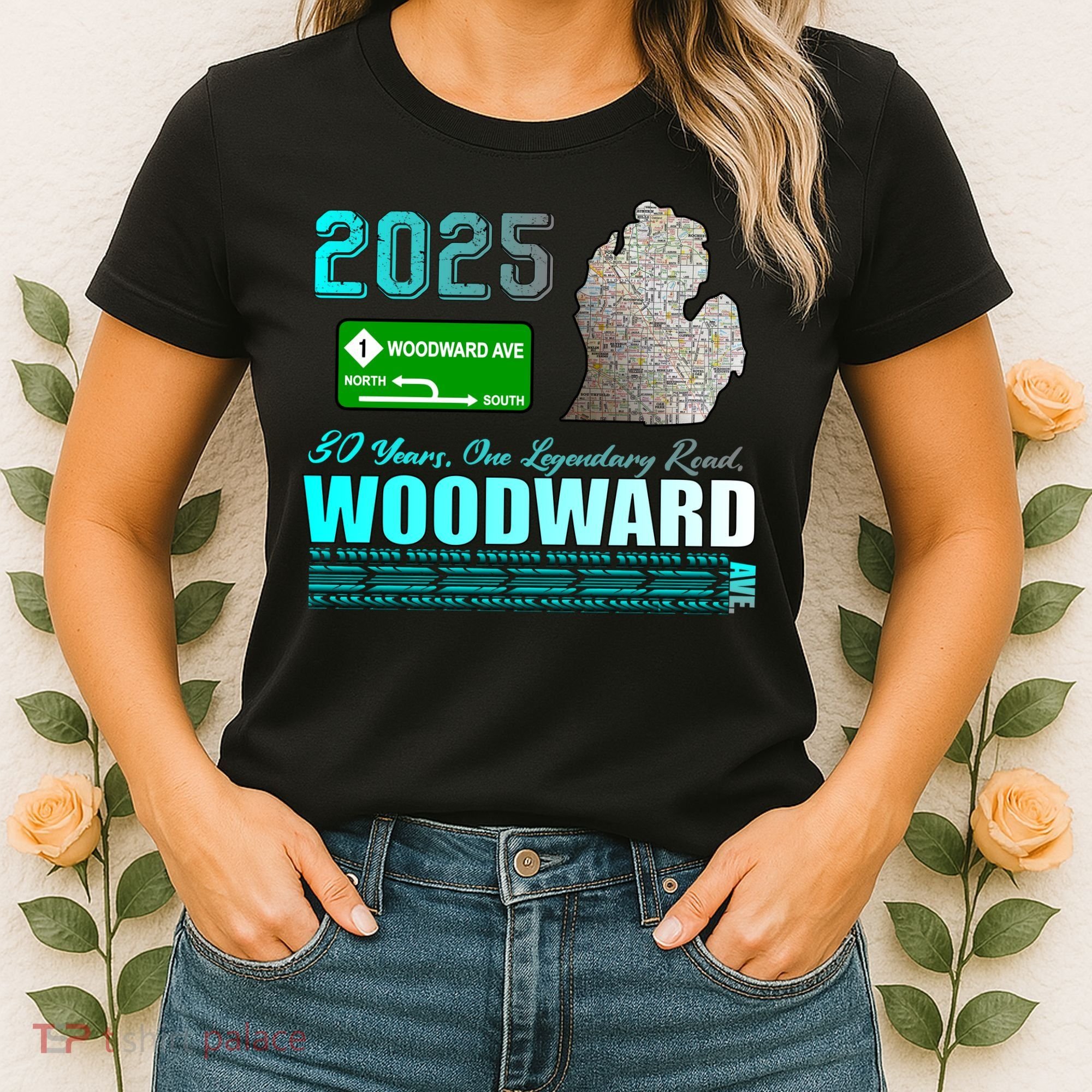 2025 Woodward Ave 30 Years One Legendary Road Map Women's T-Shirt