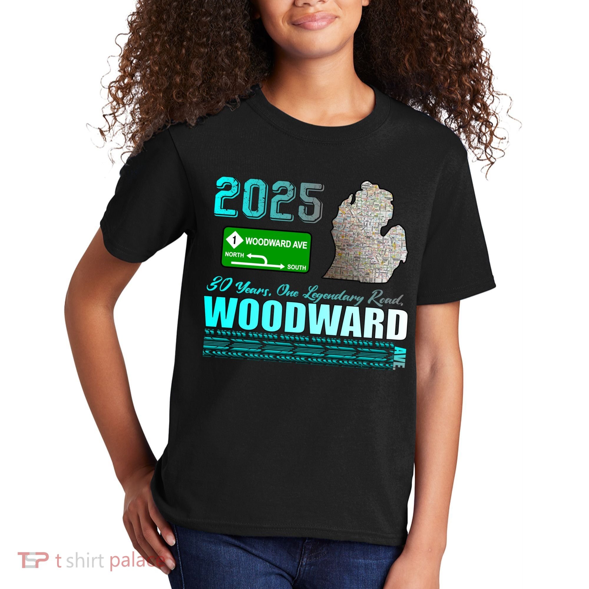 2025 Woodward Ave 30 Years One Legendary Road Map Kids T-Shirt