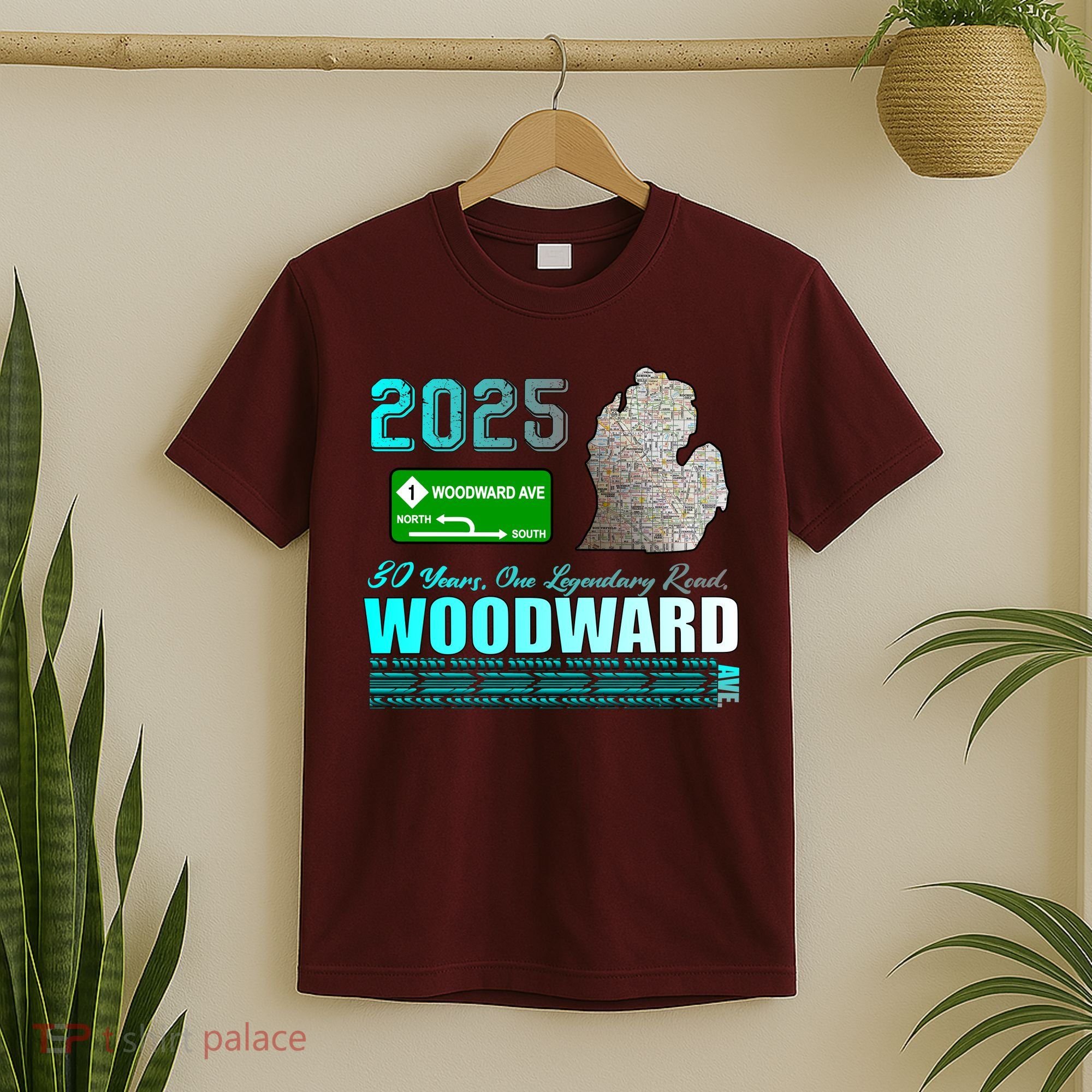 2025 Woodward Ave 30 Years One Legendary Road Map T-Shirt