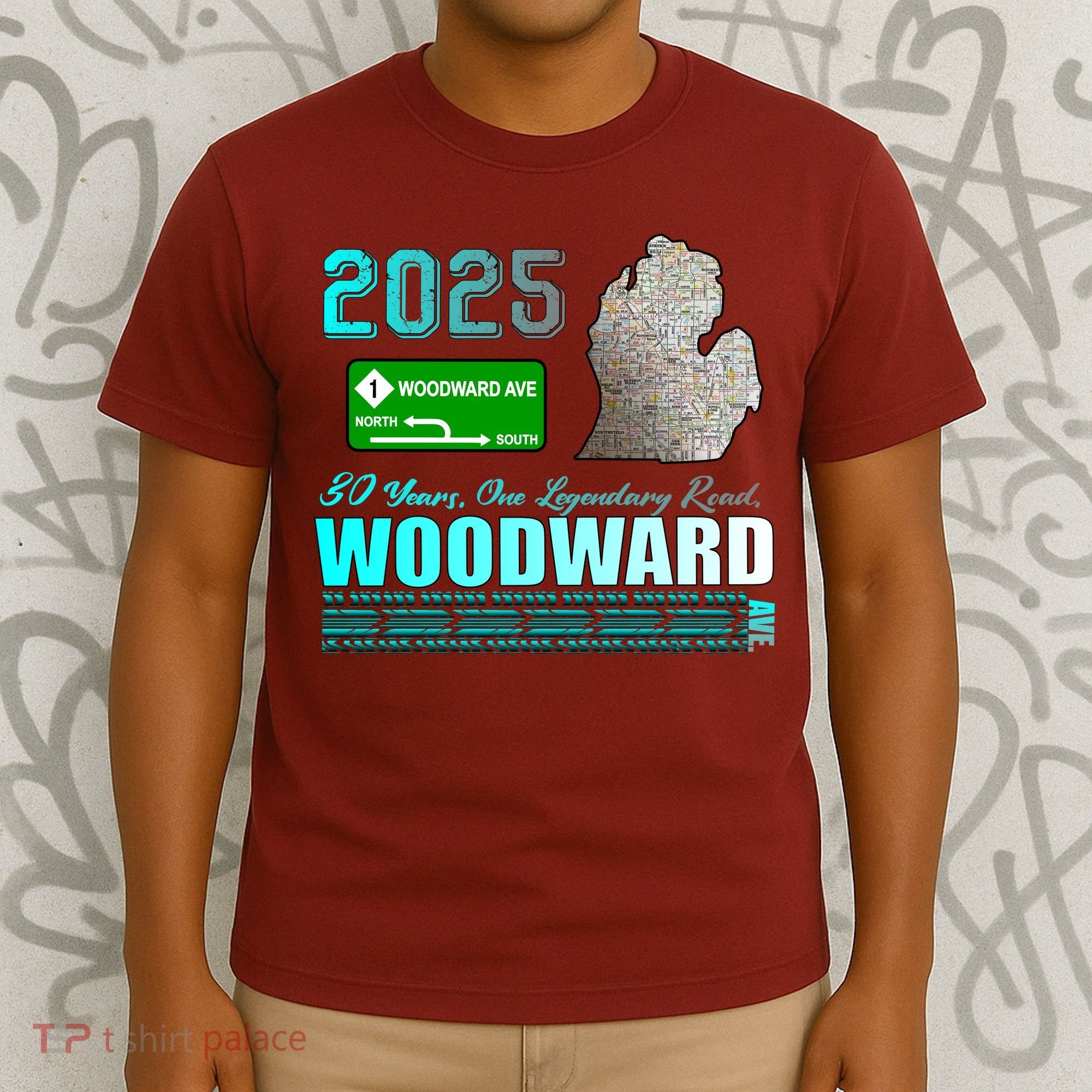 2025 Woodward Ave 30 Years One Legendary Road Map T-Shirt