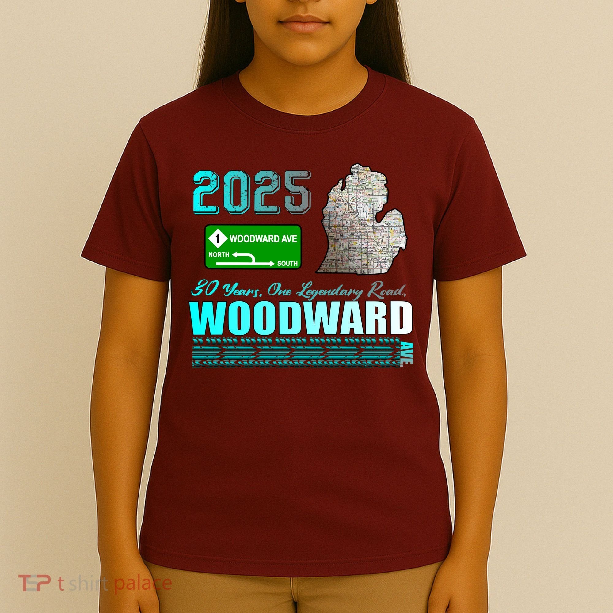2025 Woodward Ave 30 Years One Legendary Road Map T-Shirt