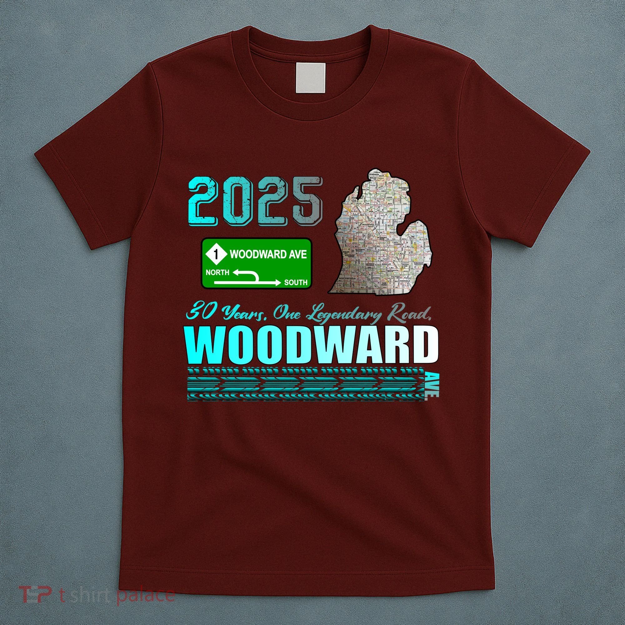 2025 Woodward Ave 30 Years One Legendary Road Map T-Shirt