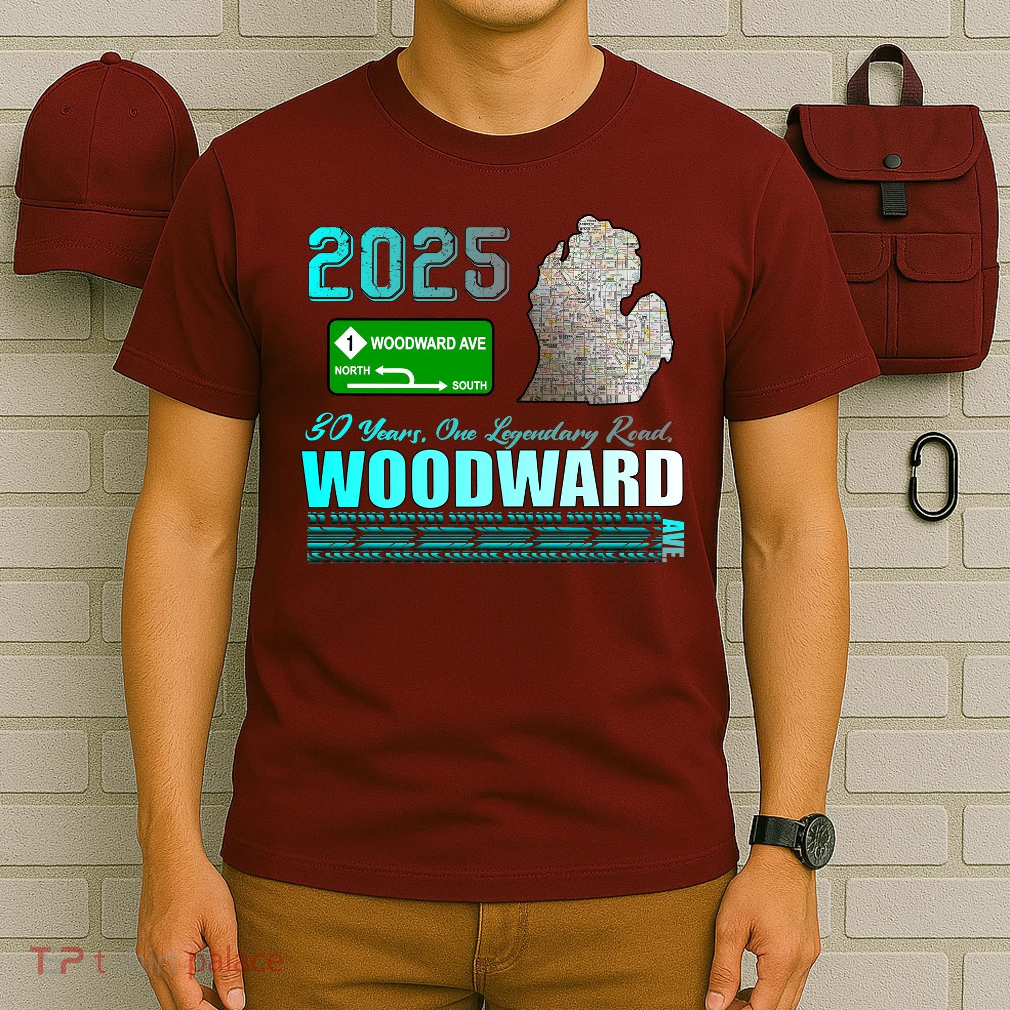 2025 Woodward Ave 30 Years One Legendary Road Map T-Shirt