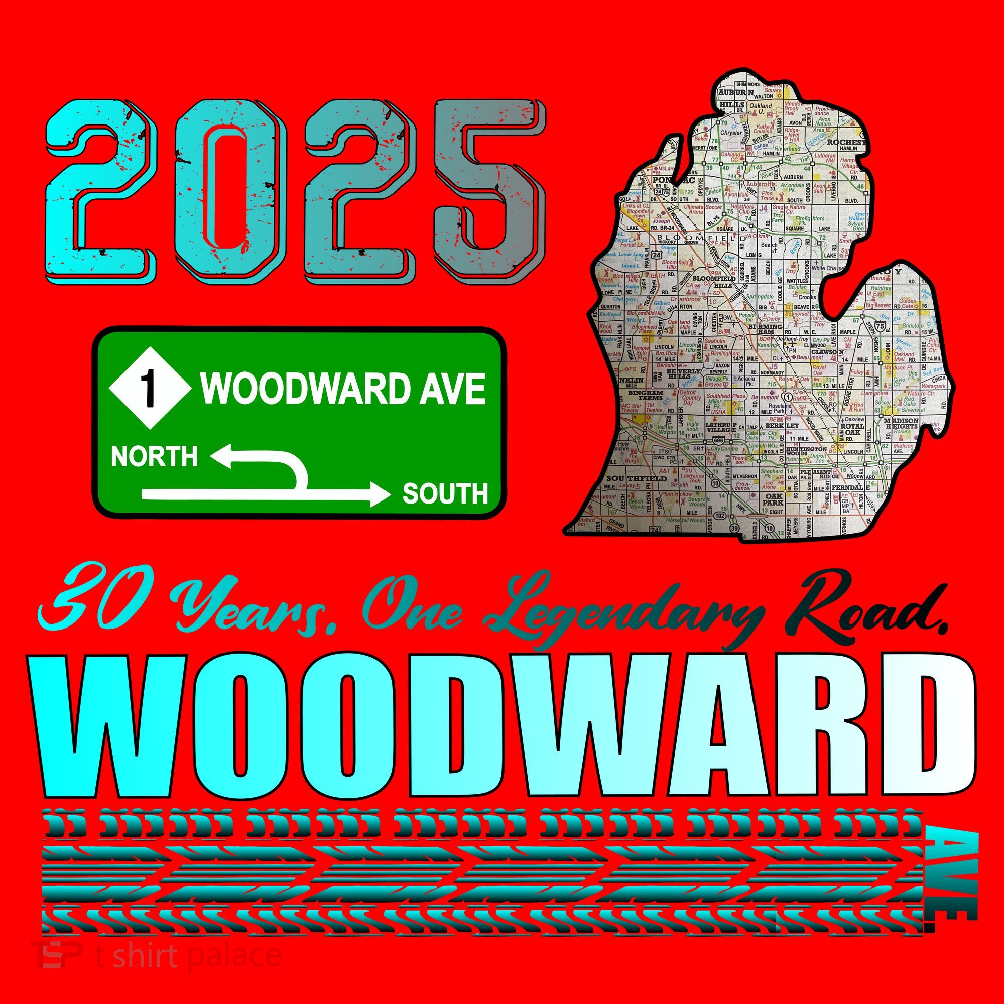 2025 Woodward Ave 30 Years One Legendary Road Map Santa Hat