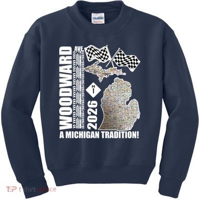 2026 Woodward Ave A Michigan Tradition Map Kids Sweatshirt