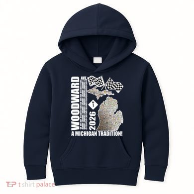 2026 Woodward Ave A Michigan Tradition Map Kids Hoodie
