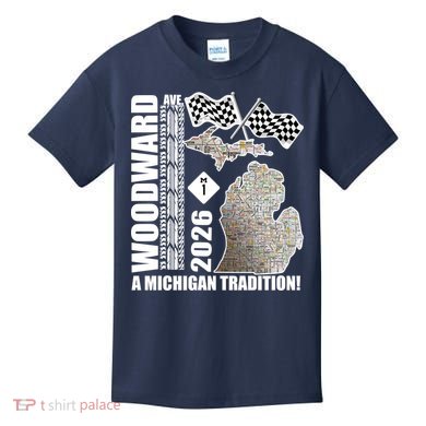 2026 Woodward Ave A Michigan Tradition Map Kids T-Shirt