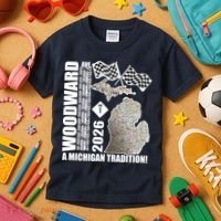 2026 Woodward Ave A Michigan Tradition Map Kids T-Shirt thumb 3