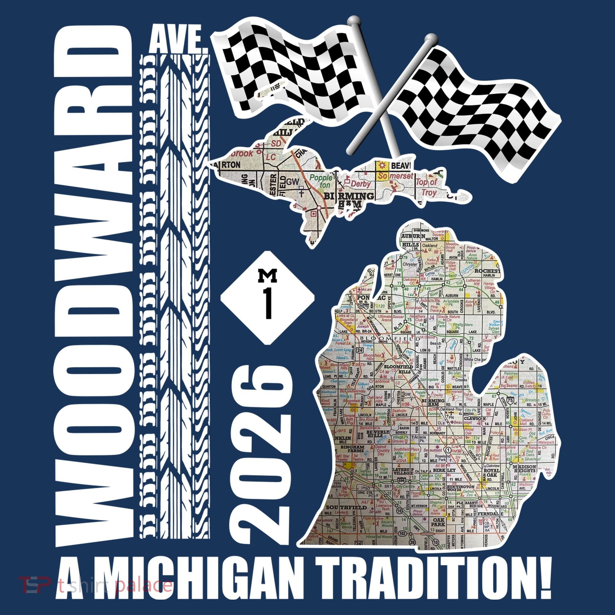 2026 Woodward Ave A Michigan Tradition Map Kids T-Shirt