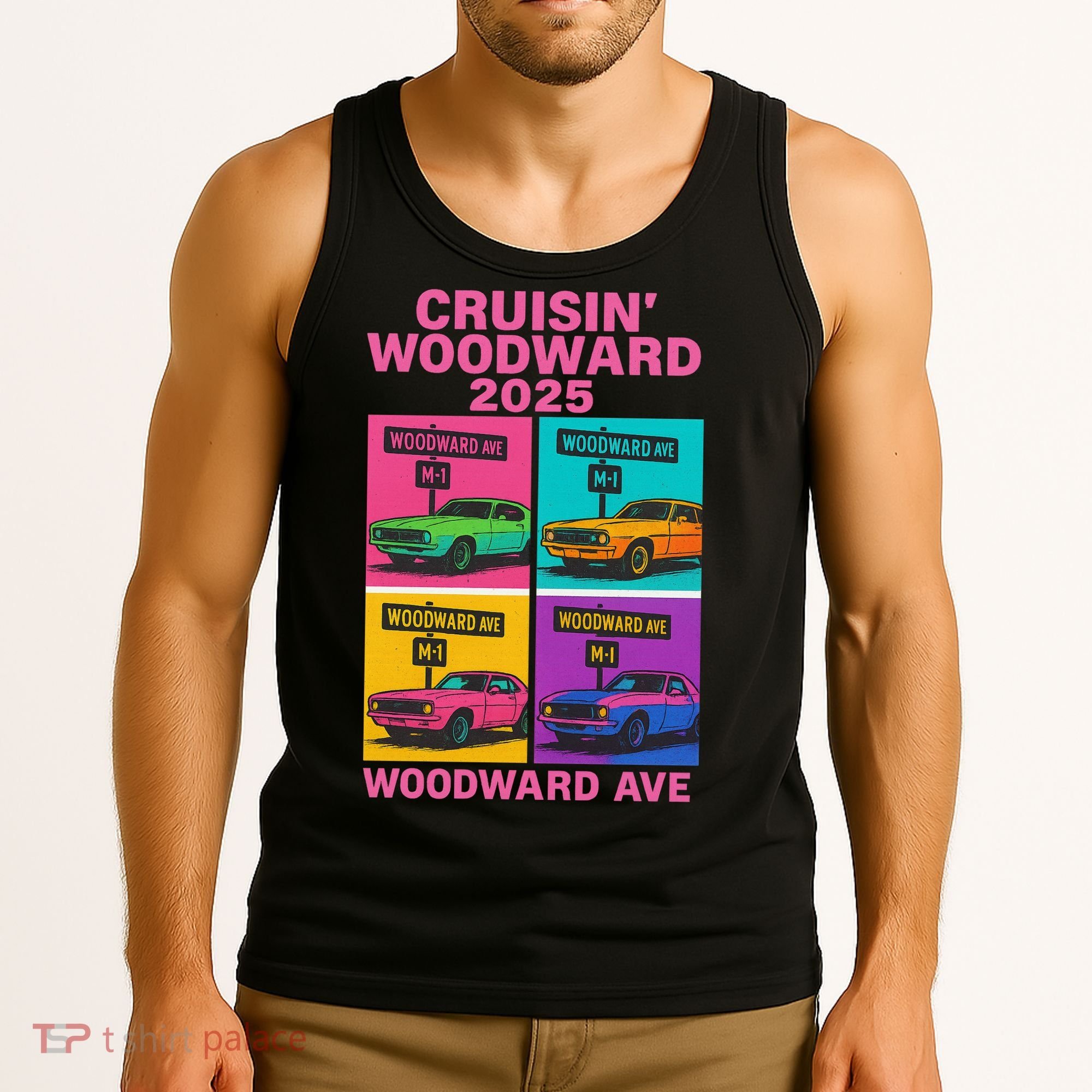 2025 Woodward Ave M1 Car Cruise Pop Art Tank Top