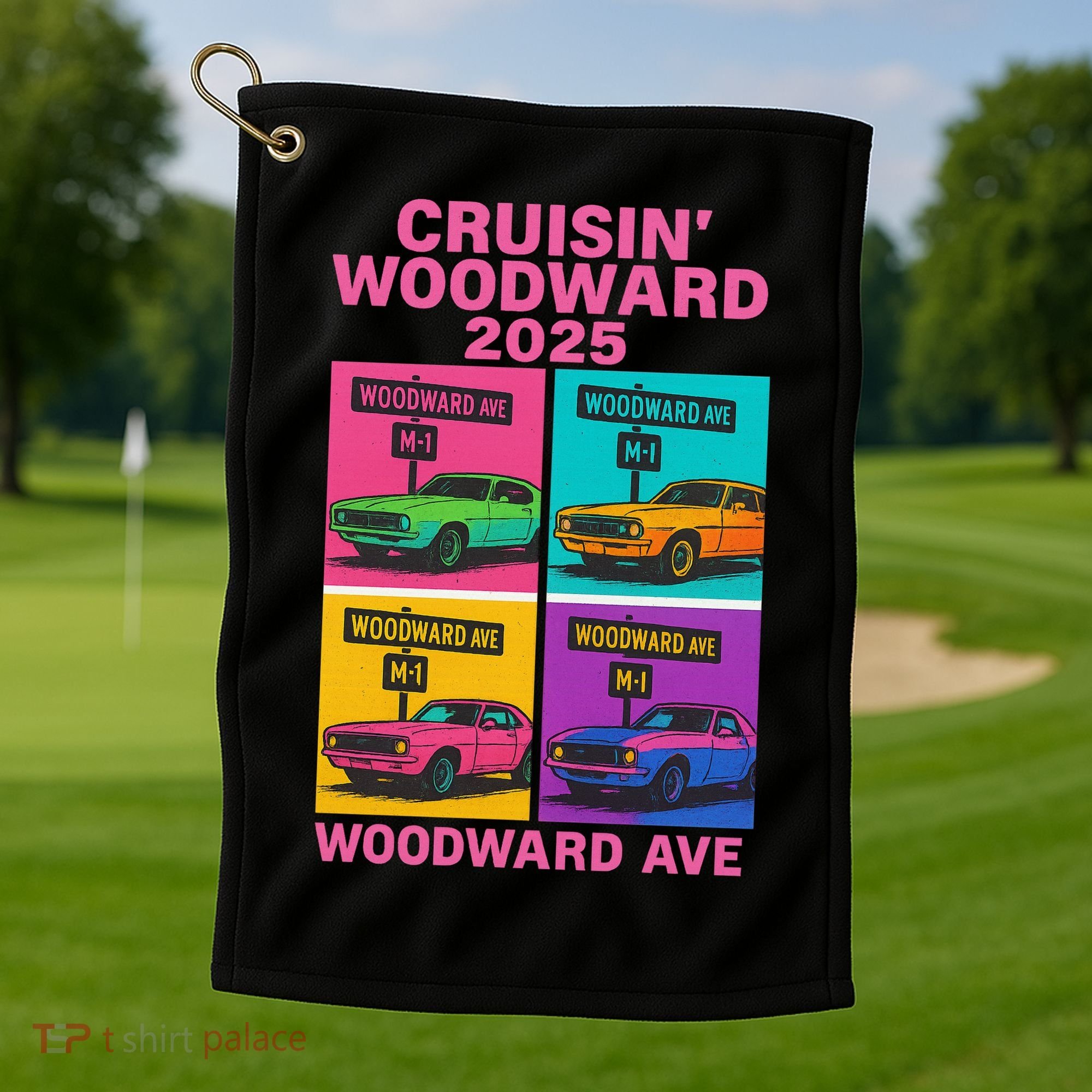 2025 Woodward Ave M1 Car Cruise Pop Art Golf Towel