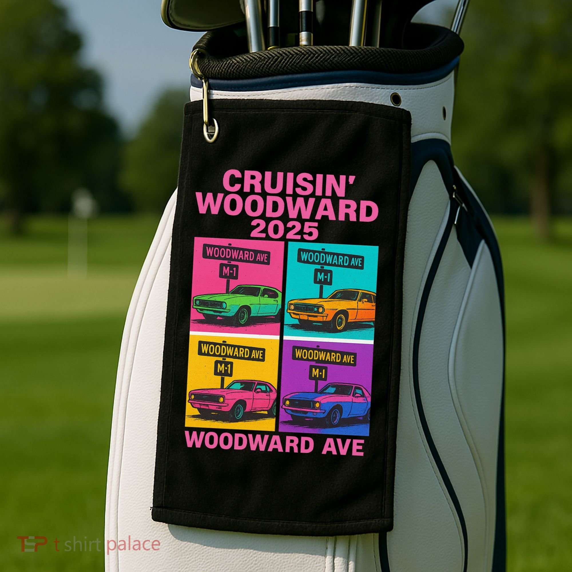 2025 Woodward Ave M1 Car Cruise Pop Art Golf Towel