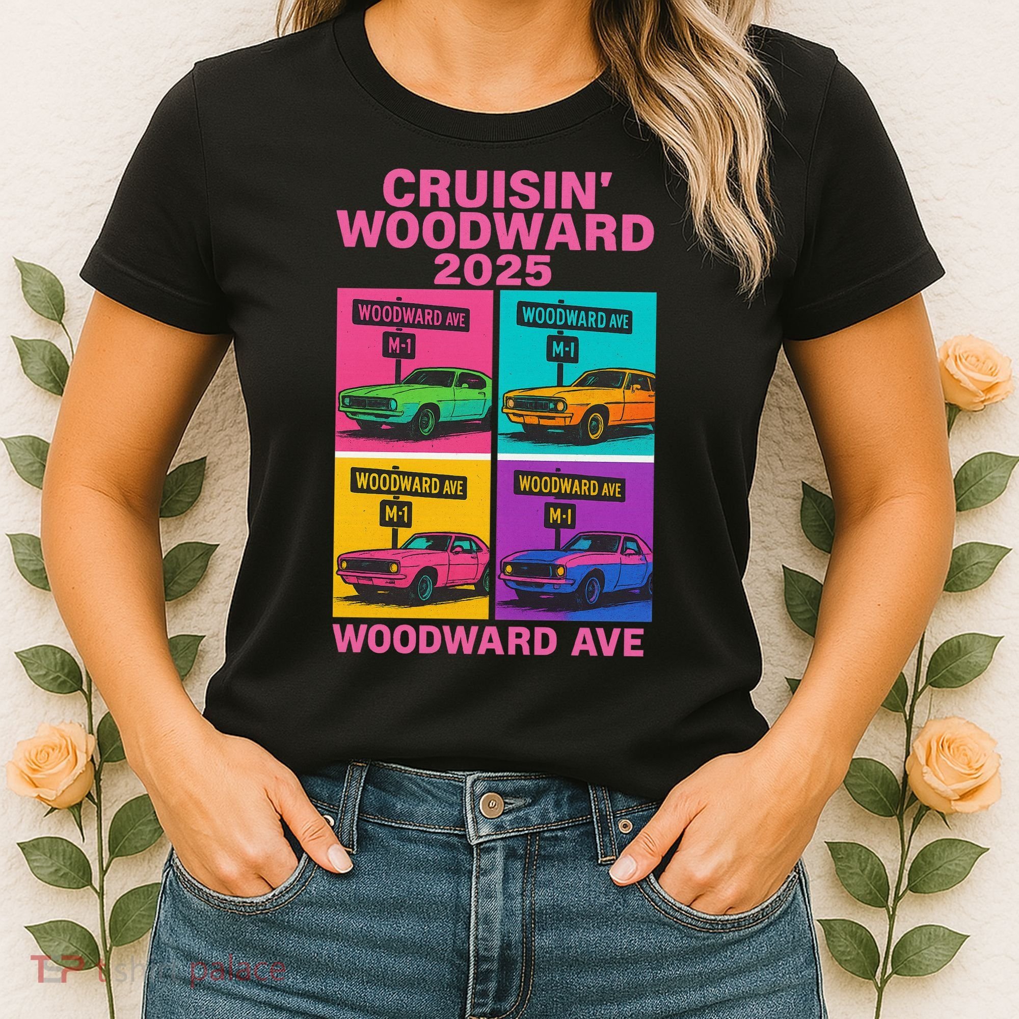 2025 Woodward Ave M1 Car Cruise Pop Art Women's T-Shirt