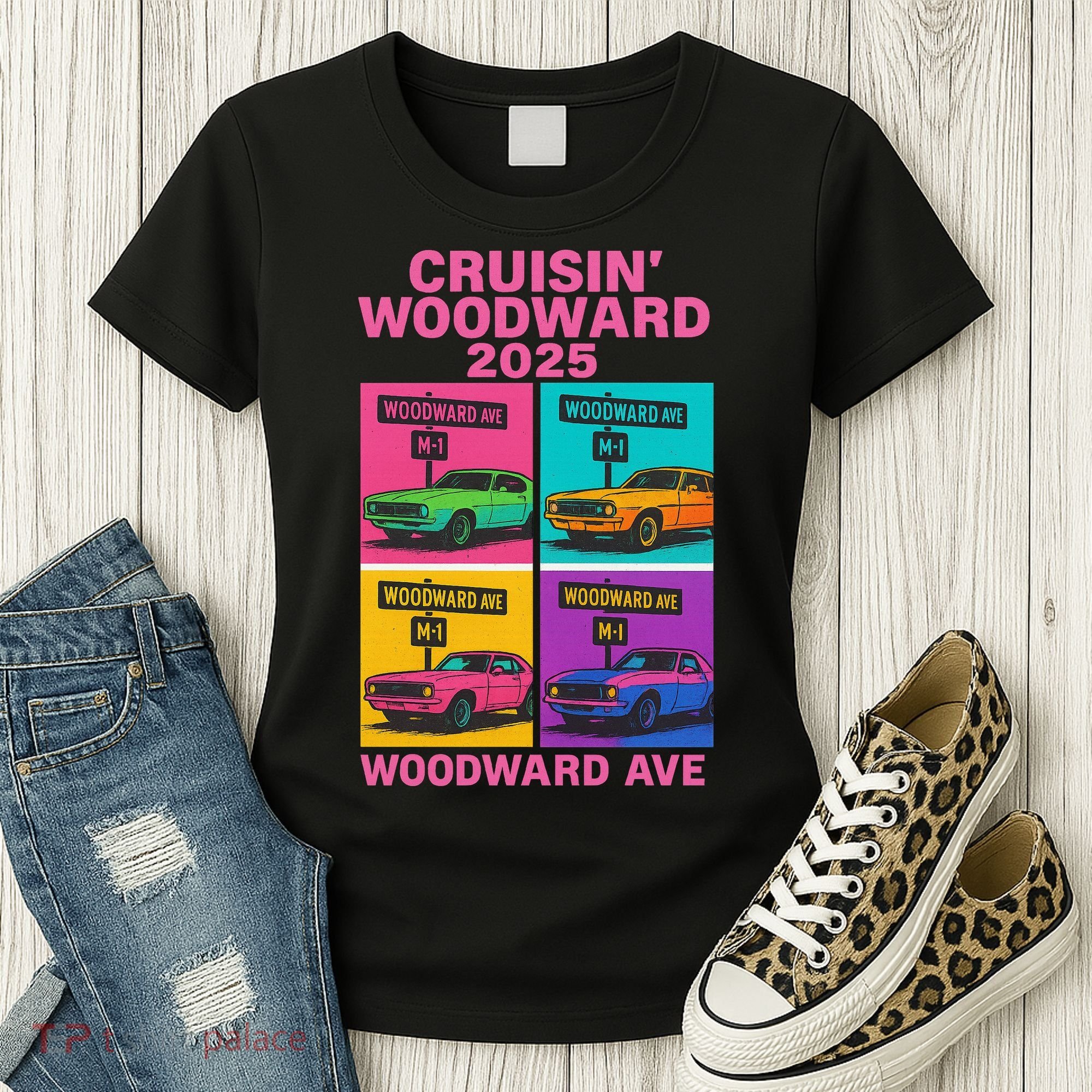 2025 Woodward Ave M1 Car Cruise Pop Art Women's T-Shirt