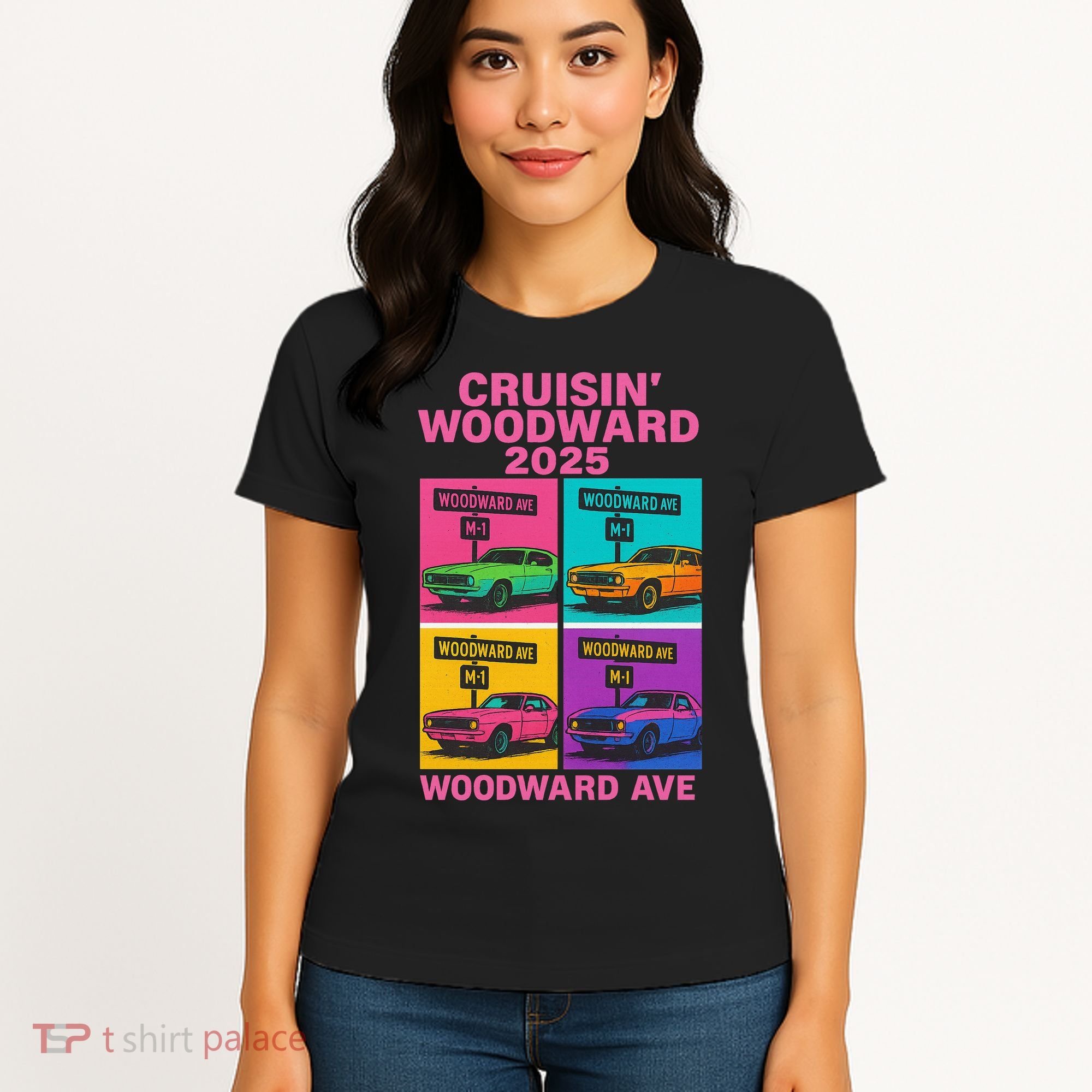 2025 Woodward Ave M1 Car Cruise Pop Art Women's T-Shirt