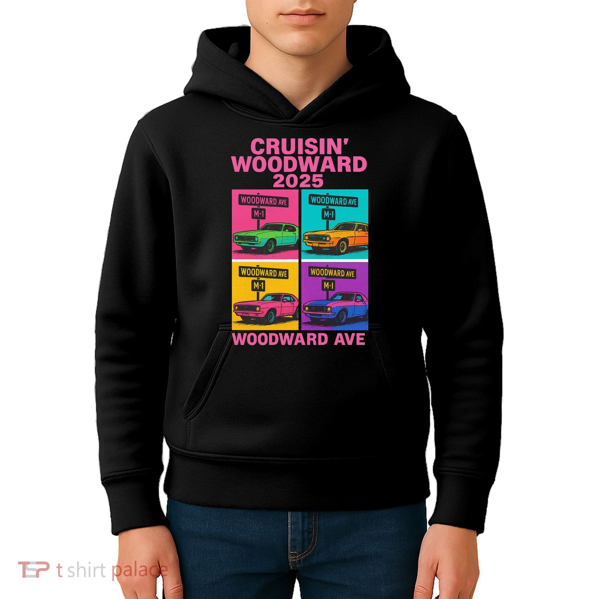 2025 Woodward Ave M1 Car Cruise Pop Art Kids Hoodie
