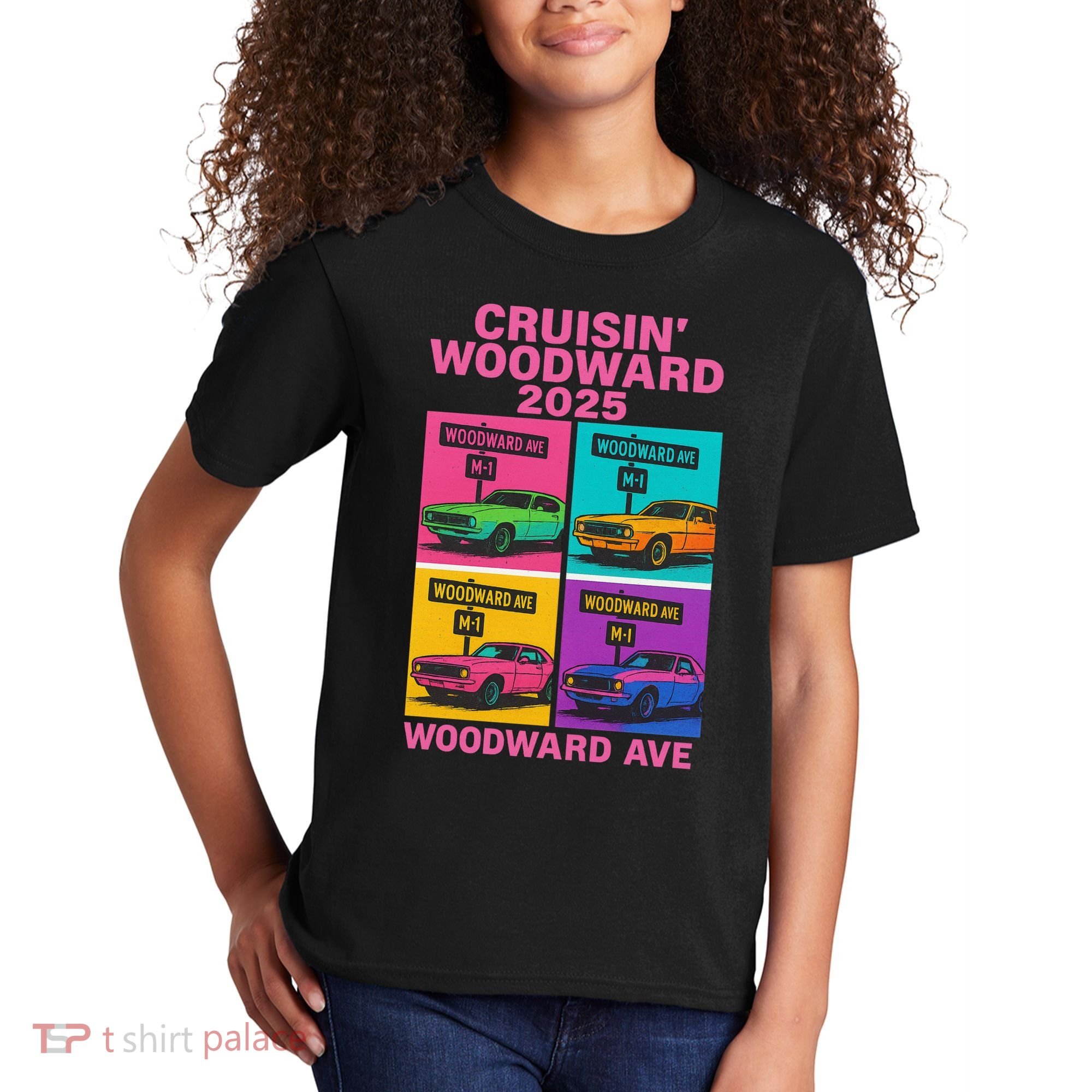 2025 Woodward Ave M1 Car Cruise Pop Art Kids T-Shirt