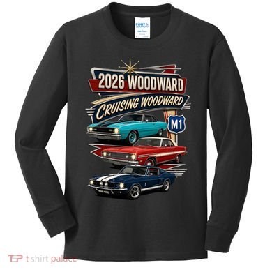 2026 Woodward Cruising M1 Classic Car Cruise Mustang Kids Long Sleeve Shirt