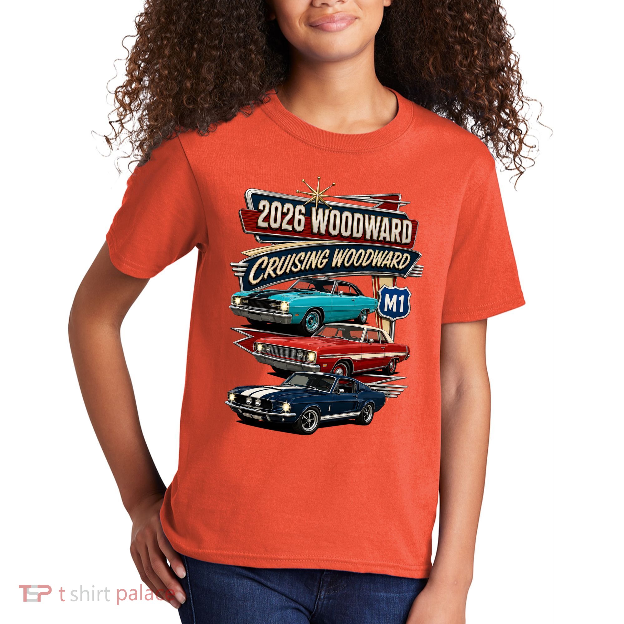 2026 Woodward Cruising M1 Classic Car Cruise Mustang Kids T-Shirt