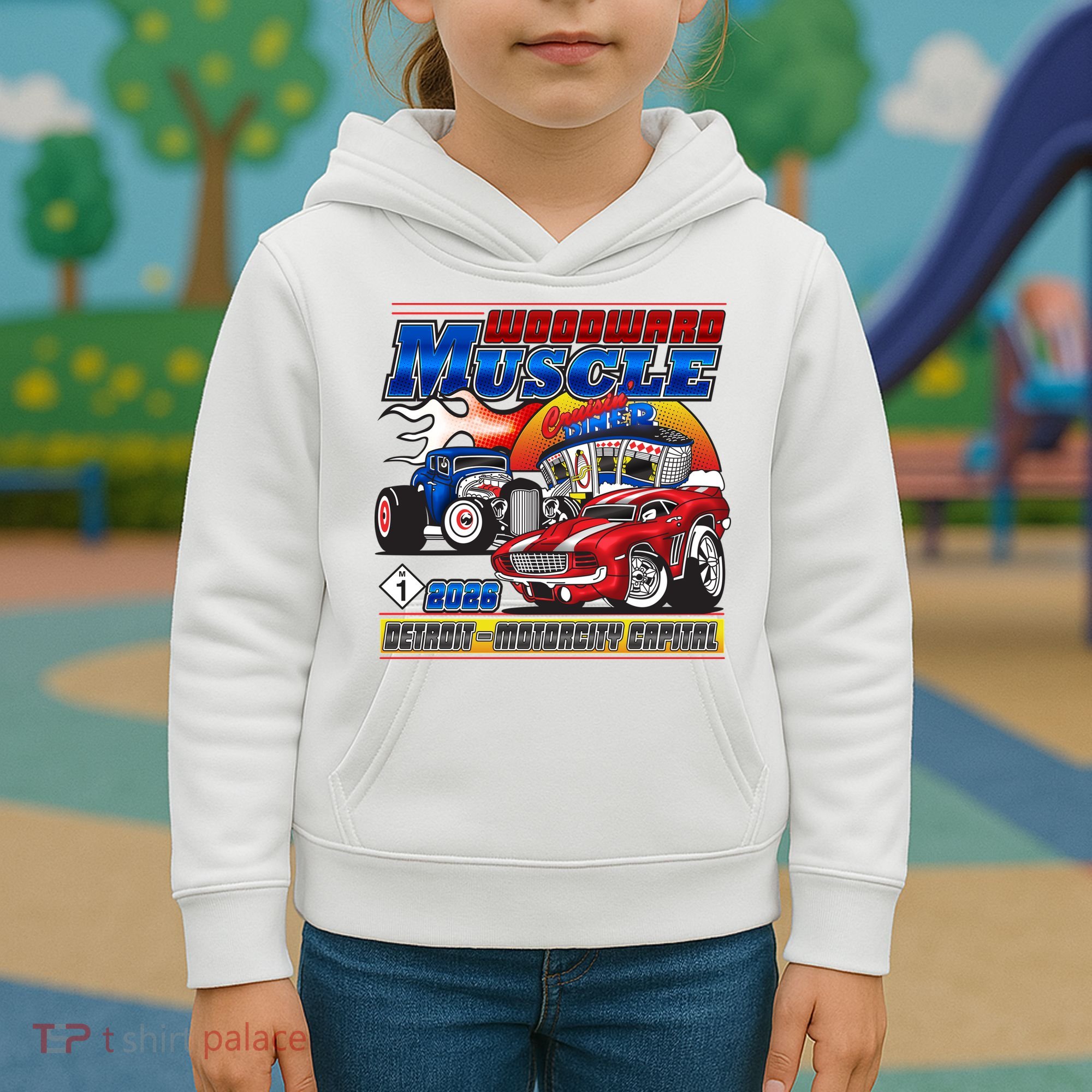 2026 Woodward Muscle M1 Cartoon Style Kids Hoodie
