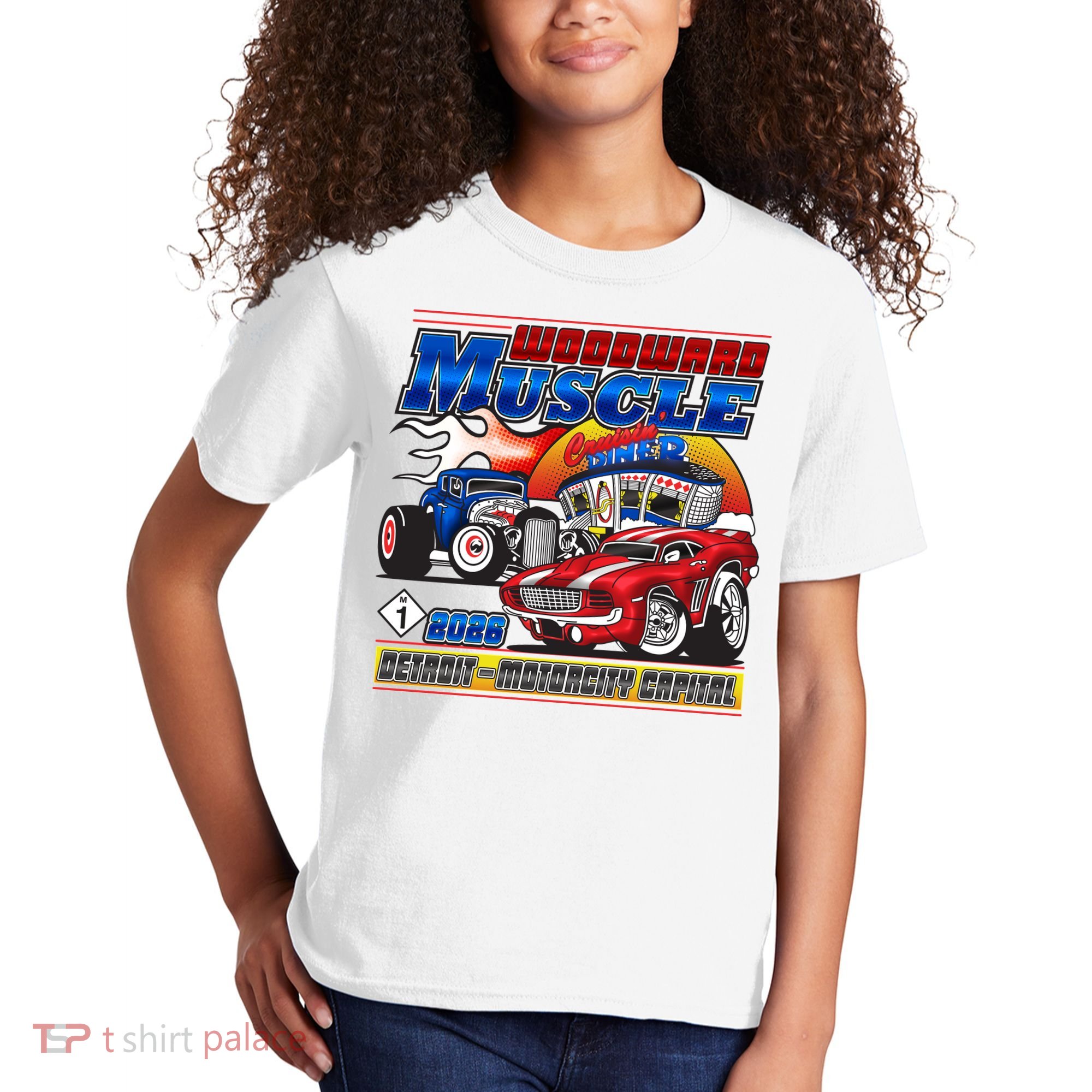 2026 Woodward Muscle M1 Cartoon Style Kids T-Shirt