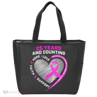 25 Years And Counting Hope Love Breast Cancer Tote Bag