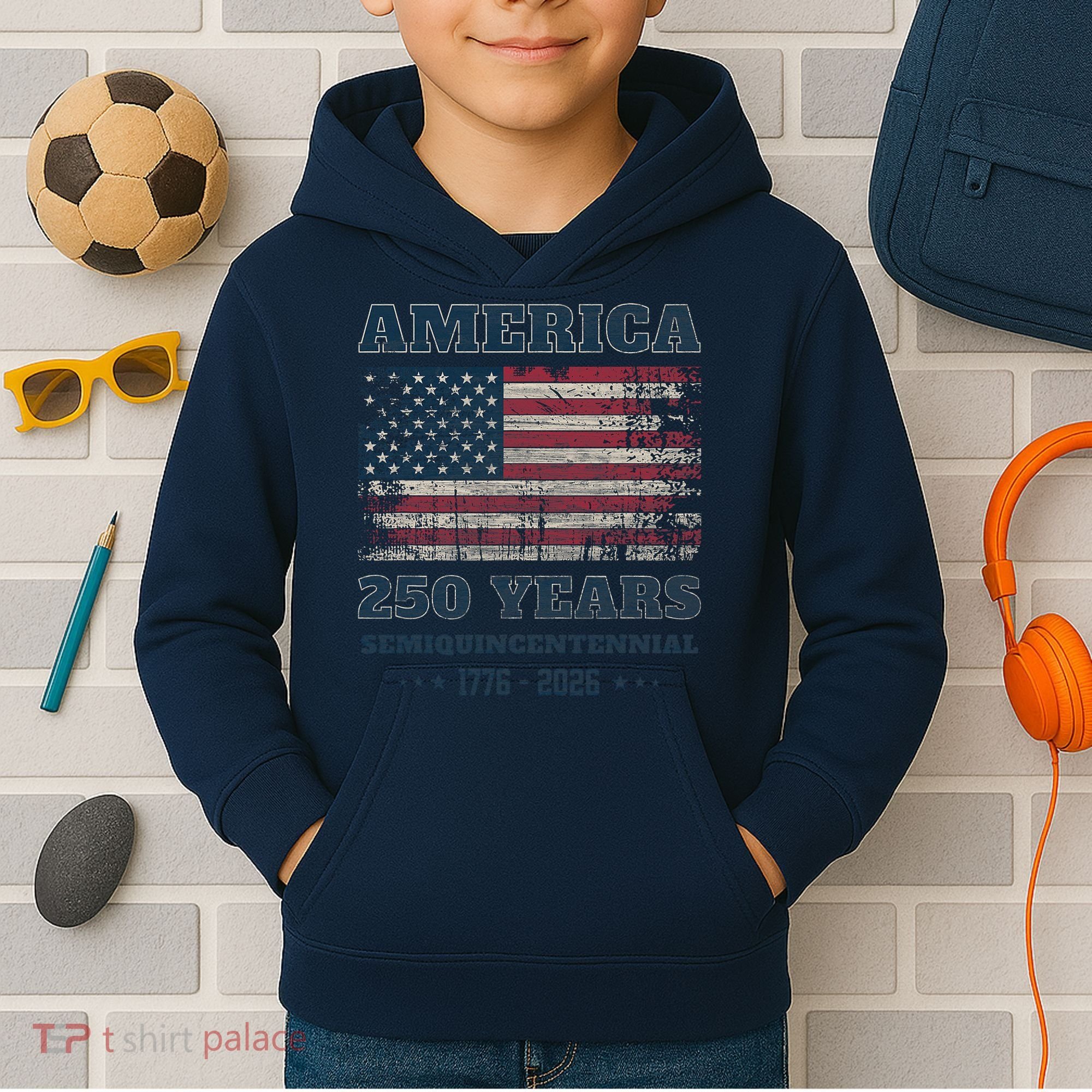 250 Years America Anniversary Grunge Flag USA Kids Hoodie