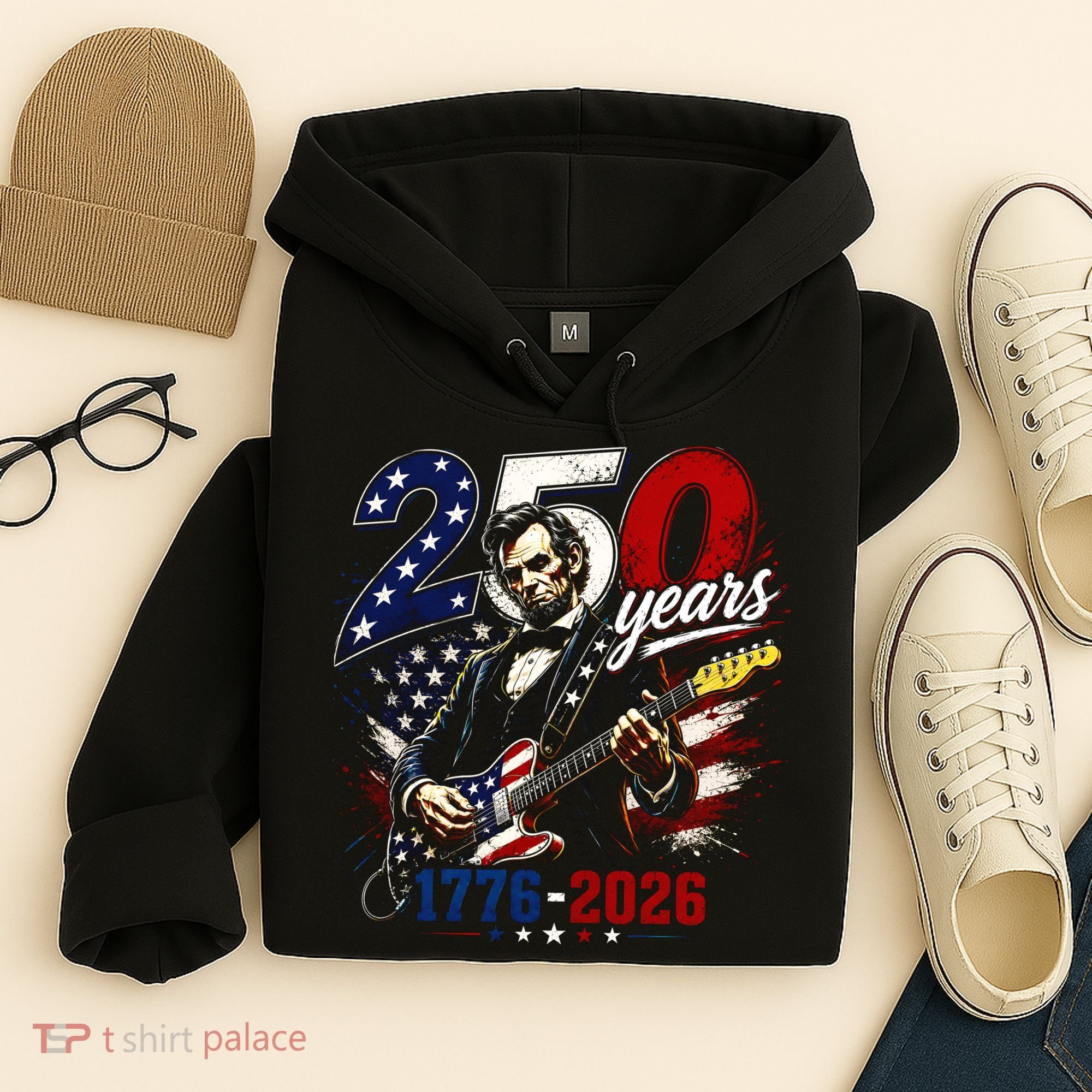 250 Years Abraham Lincoln Guitar July 4th 250th Anniversary Hoodie