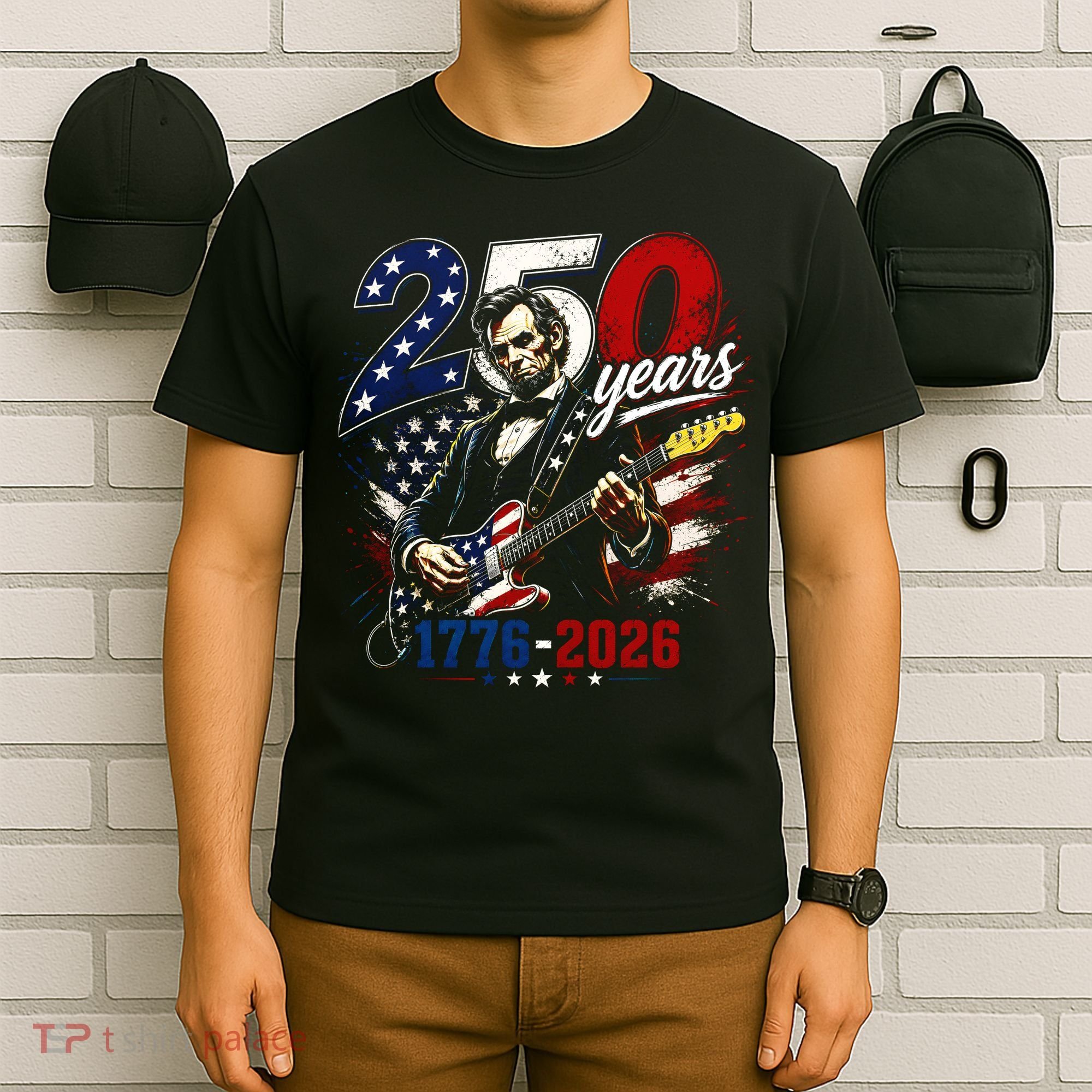 250 Years Abraham Lincoln Guitar July 4th 250th Anniversary T-Shirt