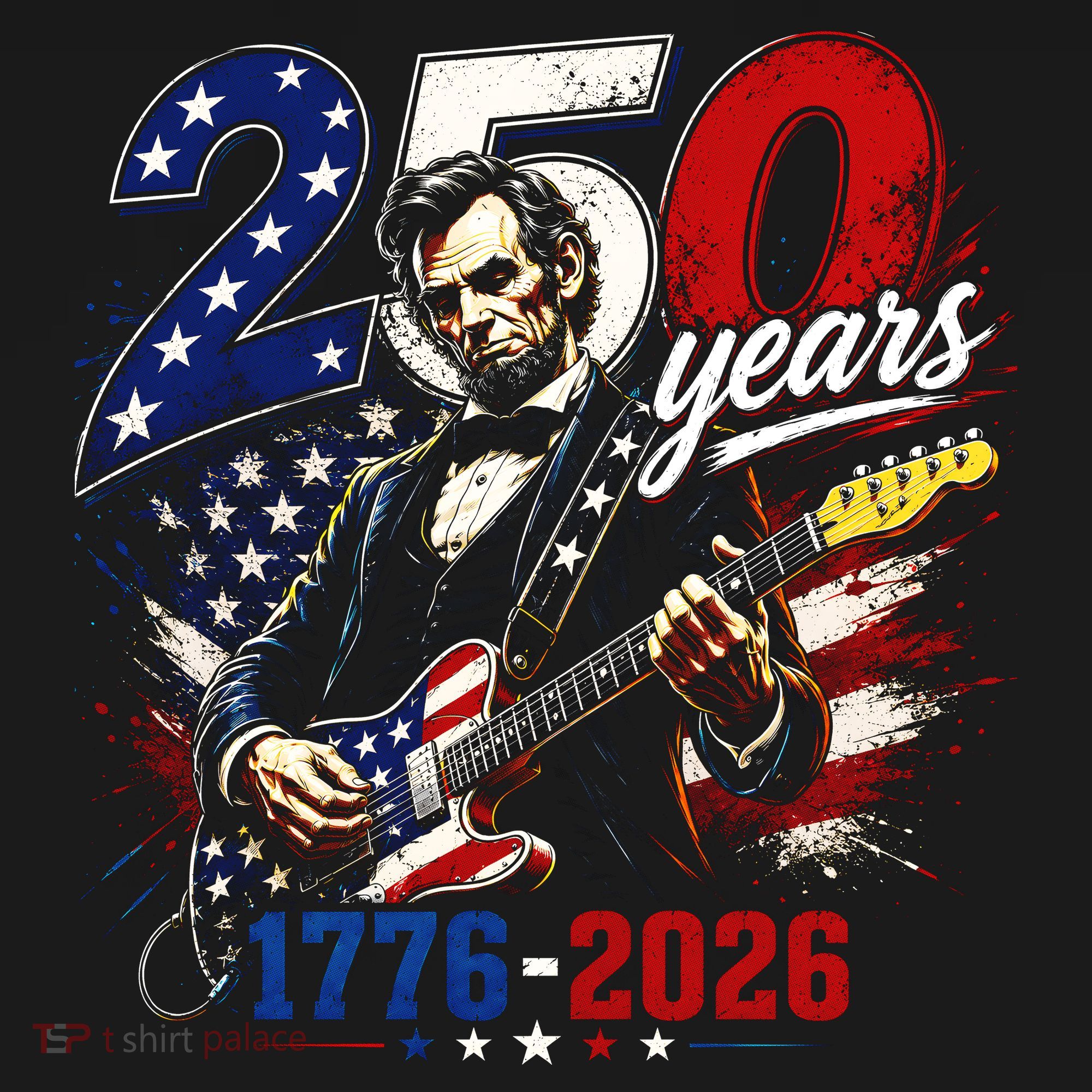 250 Years Abraham Lincoln Guitar July 4th 250th Anniversary T-Shirt
