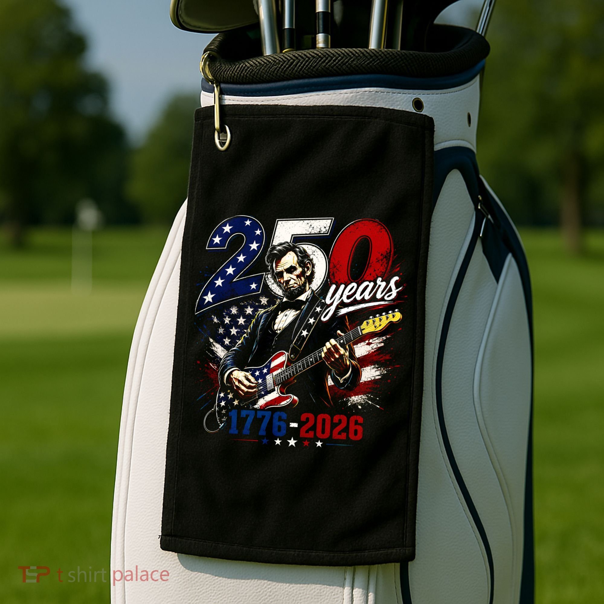 250 Years Abraham Lincoln Guitar July 4th 250th Anniversary Golf Towel
