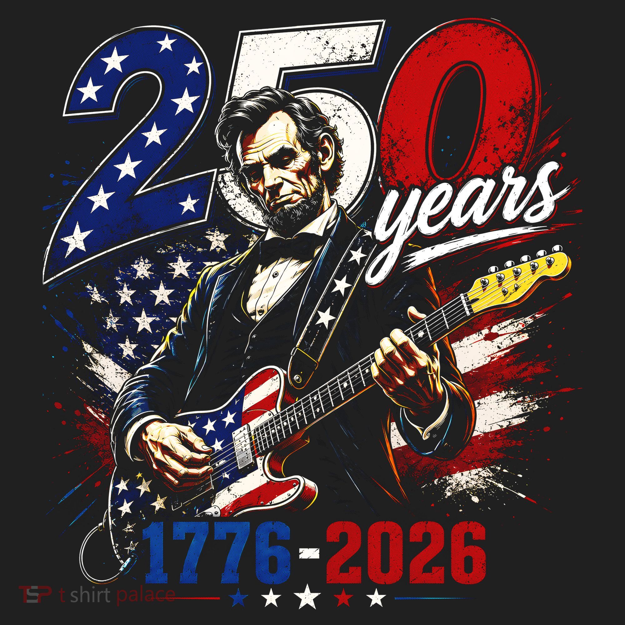 250 Years Abraham Lincoln Guitar July 4th 250th Anniversary Golf Towel
