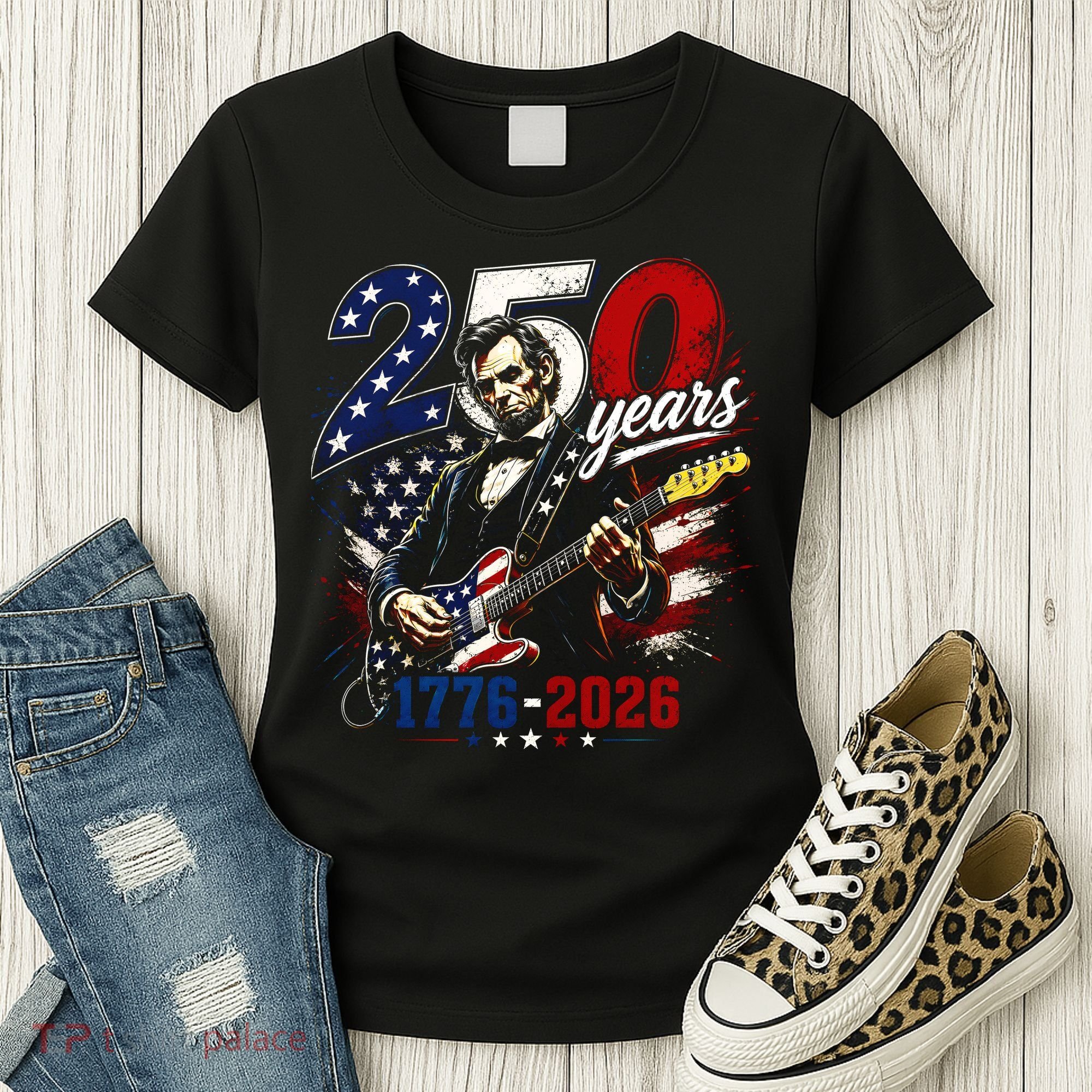 250 Years Abraham Lincoln Guitar July 4th 250th Anniversary Women's T-Shirt