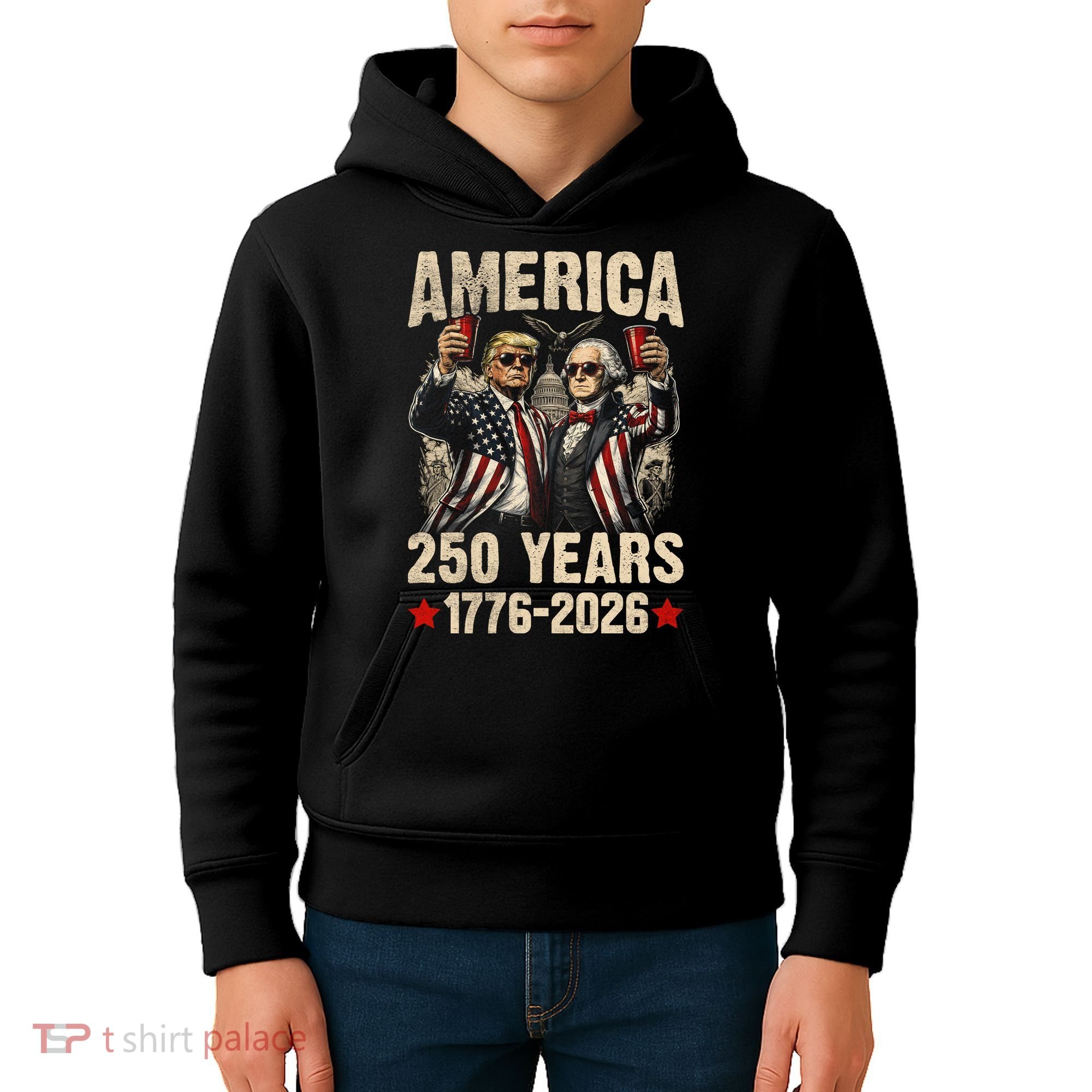 250 Years America 250th Anniversary Trump Washington Kids Hoodie