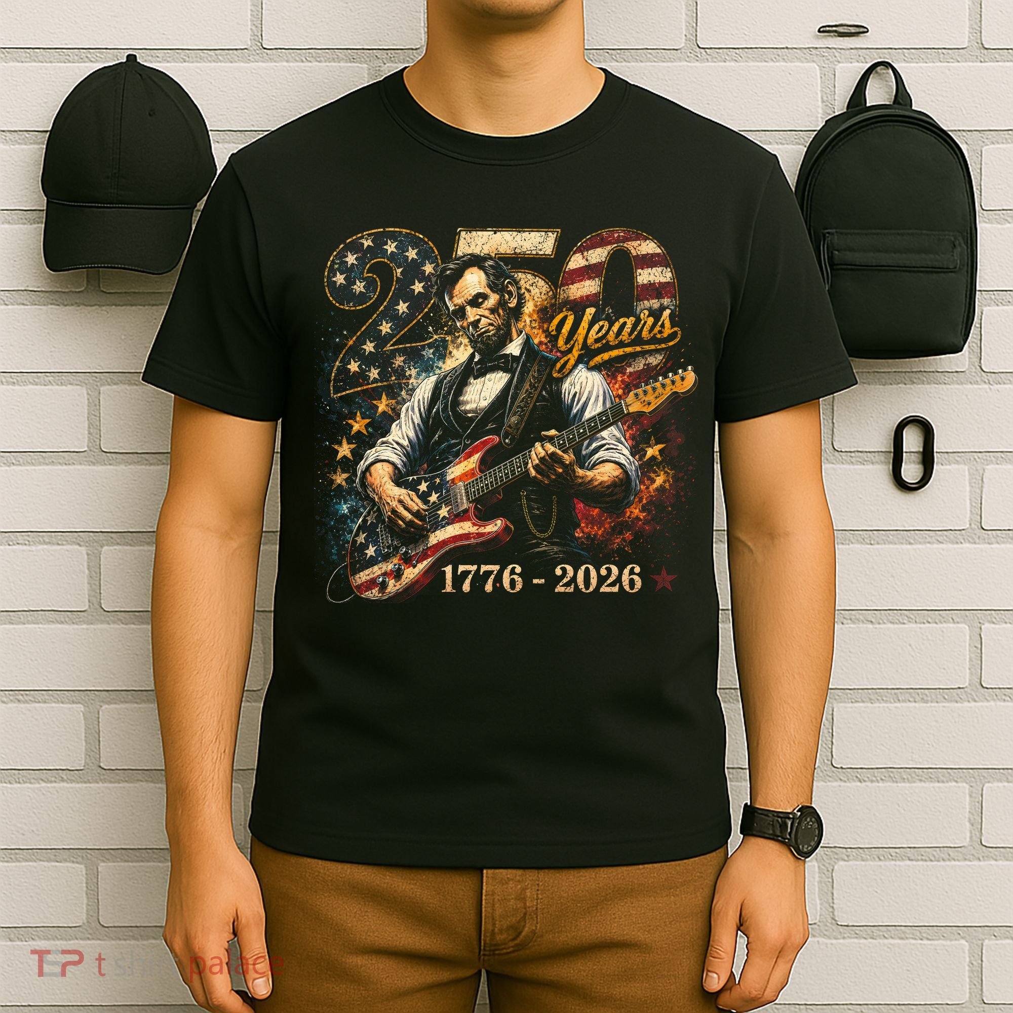 250 Years Abe Lincoln Playing Guitar 250th Anniversary  T-Shirt