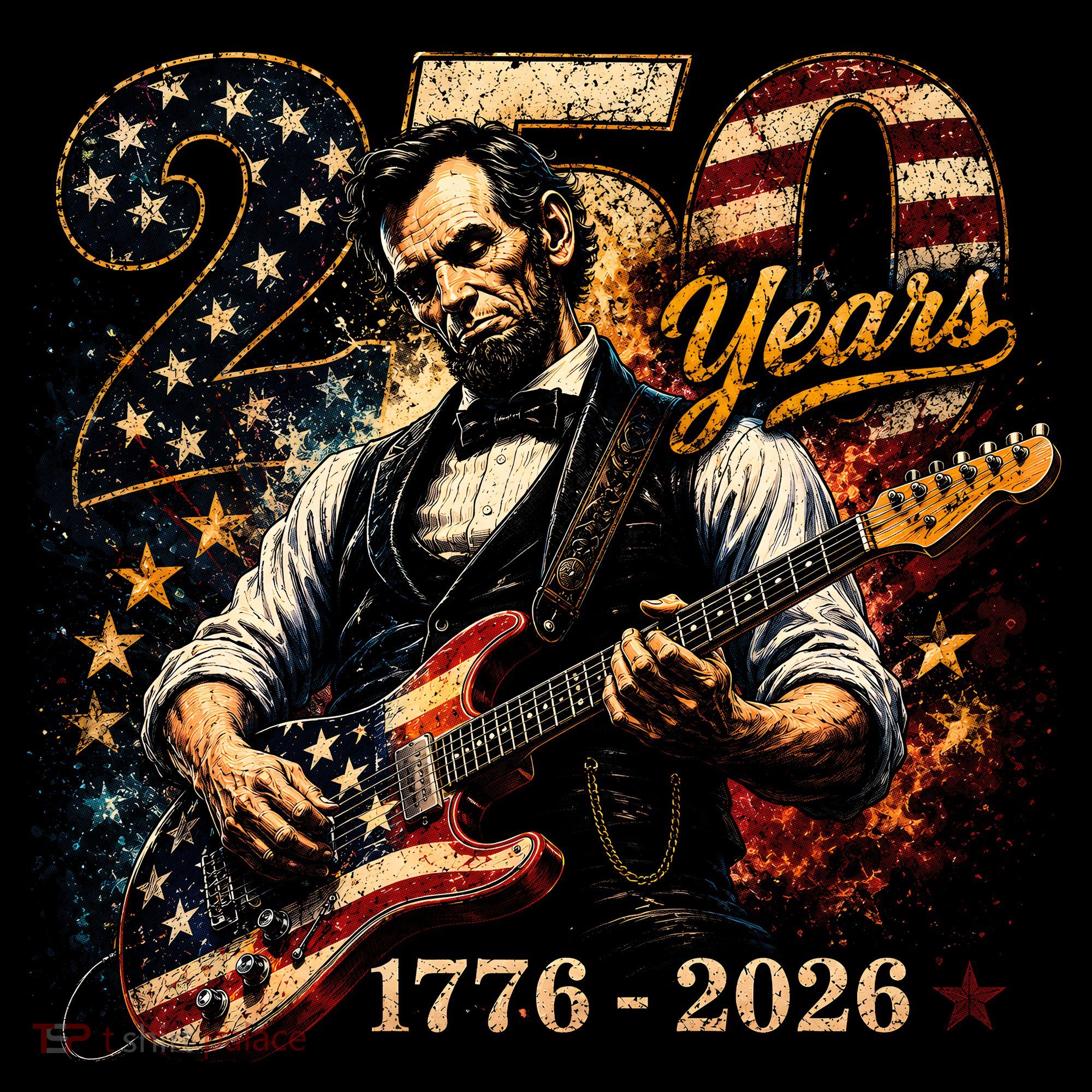 250 Years Abe Lincoln Playing Guitar 250th Anniversary  Women's Hoodie