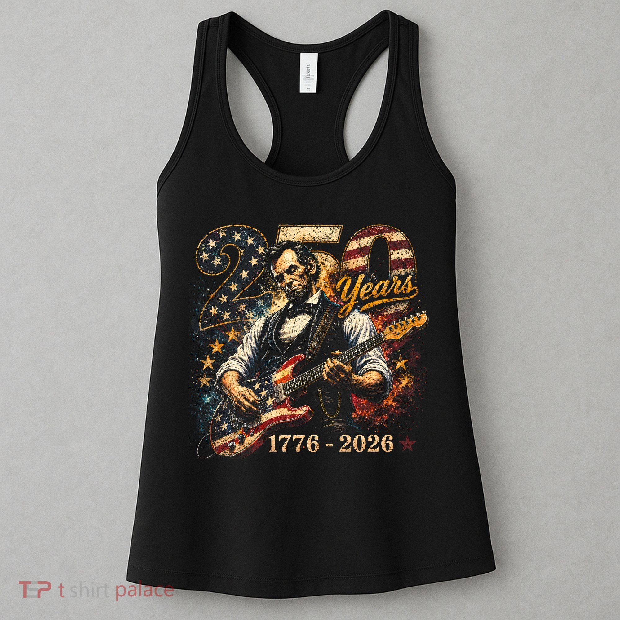 250 Years Abe Lincoln Playing Guitar 250th Anniversary  Women's Tank Top