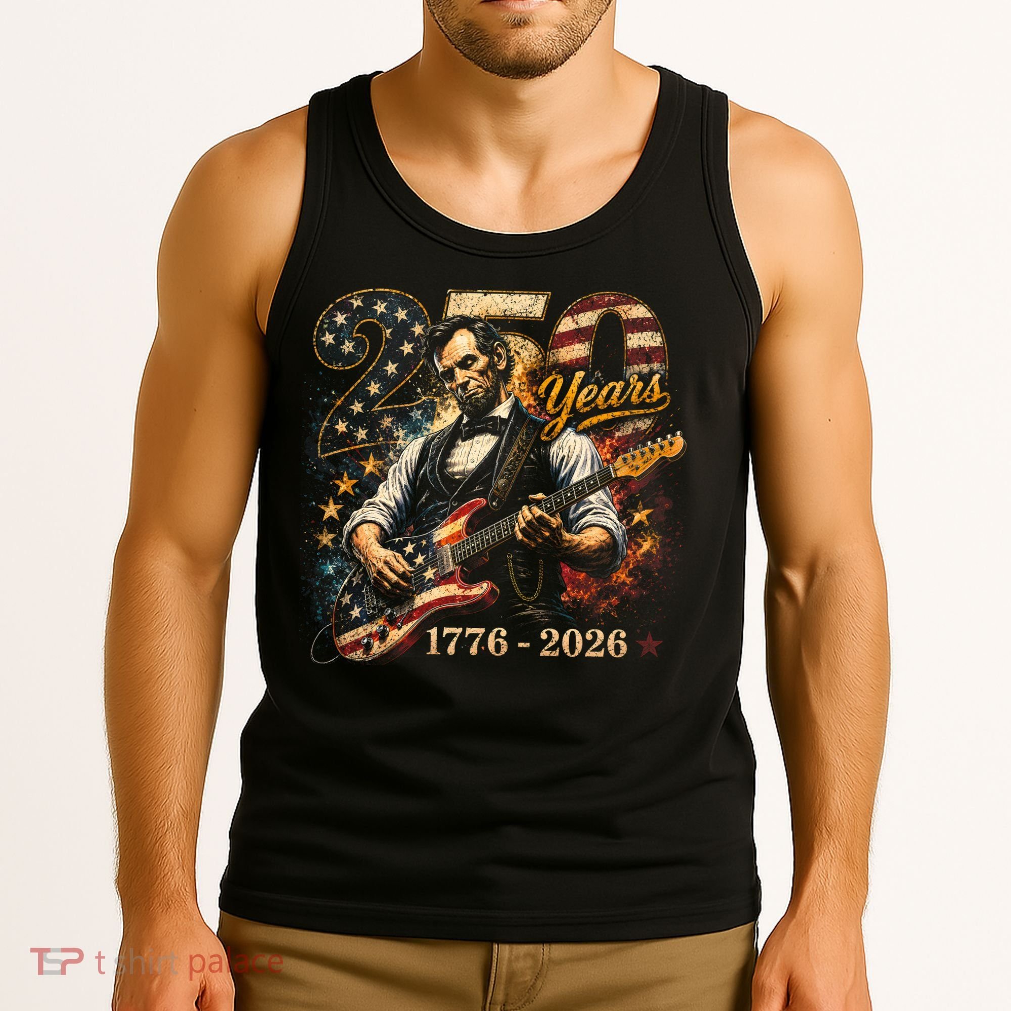 250 Years Abe Lincoln Playing Guitar 250th Anniversary  Tank Top