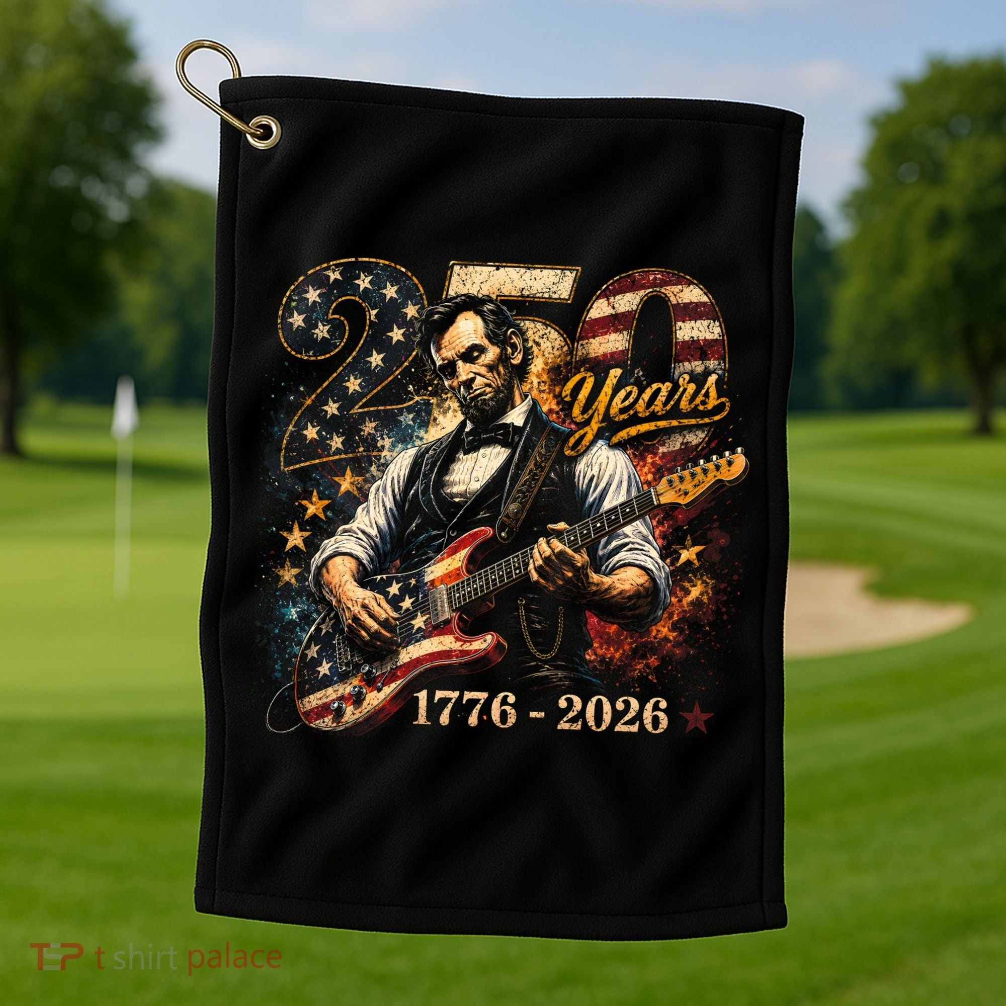 250 Years Abe Lincoln Playing Guitar 250th Anniversary  Golf Towel
