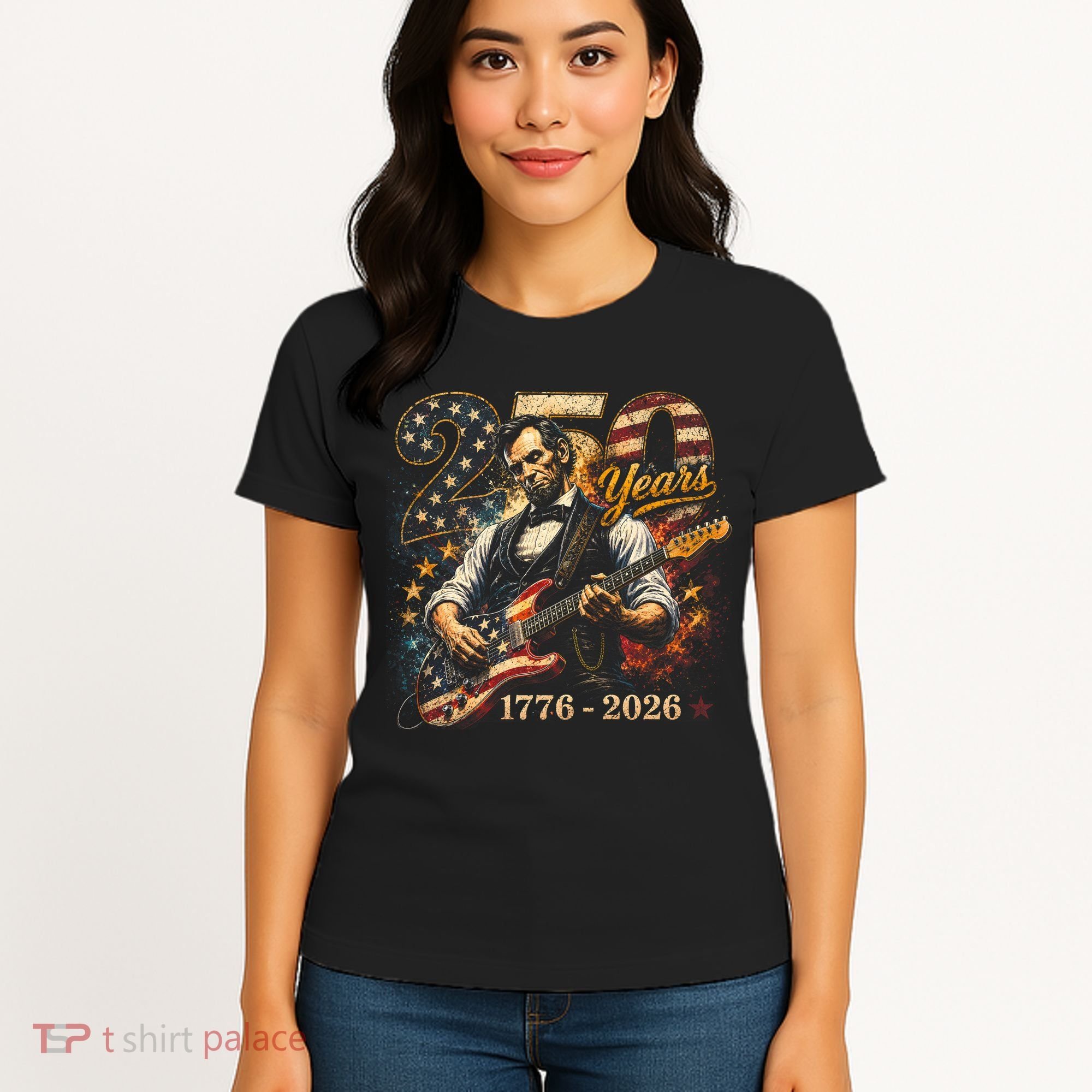 250 Years Abe Lincoln Playing Guitar 250th Anniversary  Women's T-Shirt