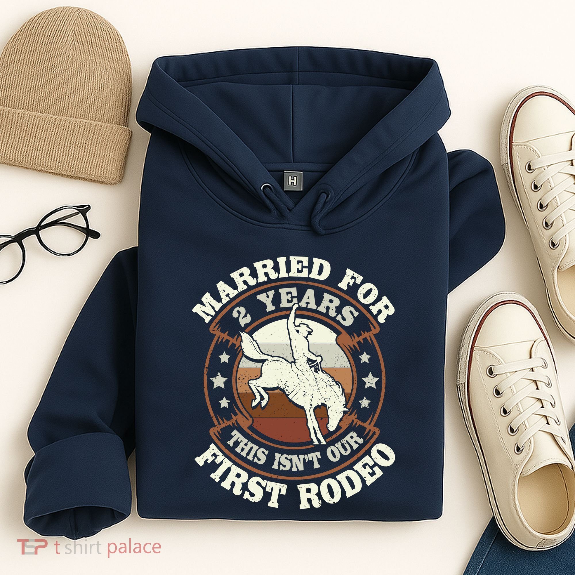 2 Years Married Cowboy 2nd Wedding Anniversary Rodeo Hoodie