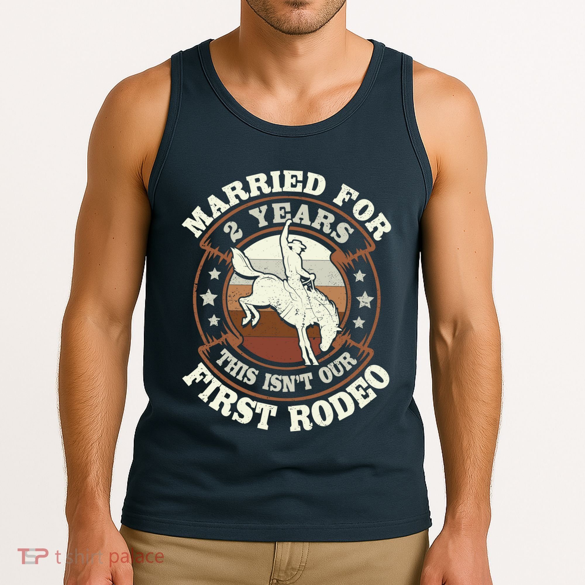 2 Years Married Cowboy 2nd Wedding Anniversary Rodeo Tank Top