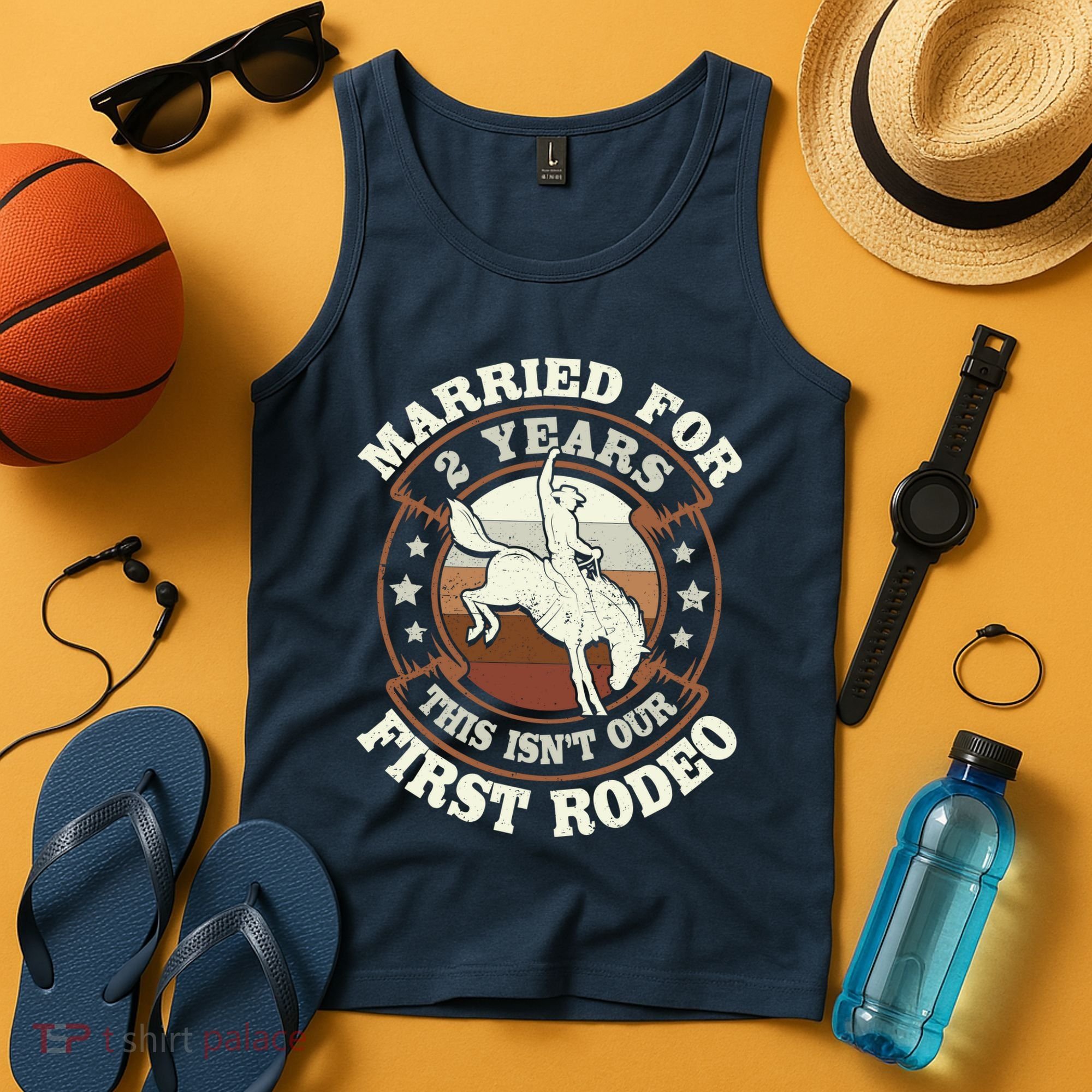 2 Years Married Cowboy 2nd Wedding Anniversary Rodeo Tank Top