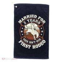 2 Years Married Cowboy 2nd Wedding Anniversary Rodeo Golf Towel thumb 0