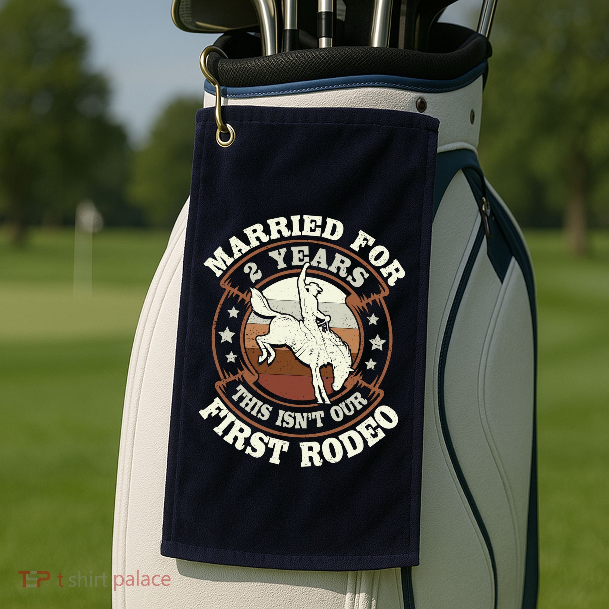 2 Years Married Cowboy 2nd Wedding Anniversary Rodeo Golf Towel